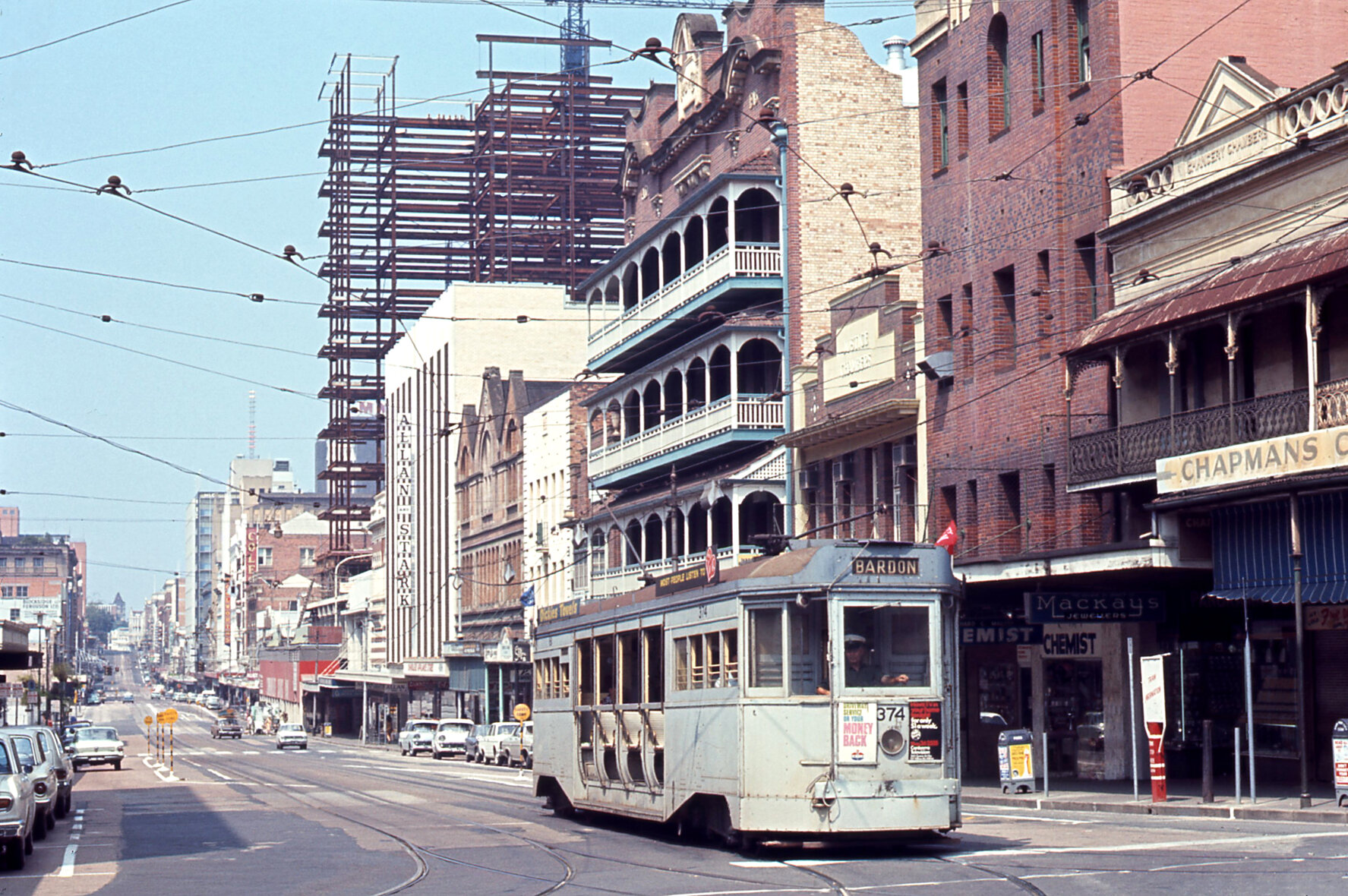 Tram No. 374 on Adelaide Street near George Street - 1968