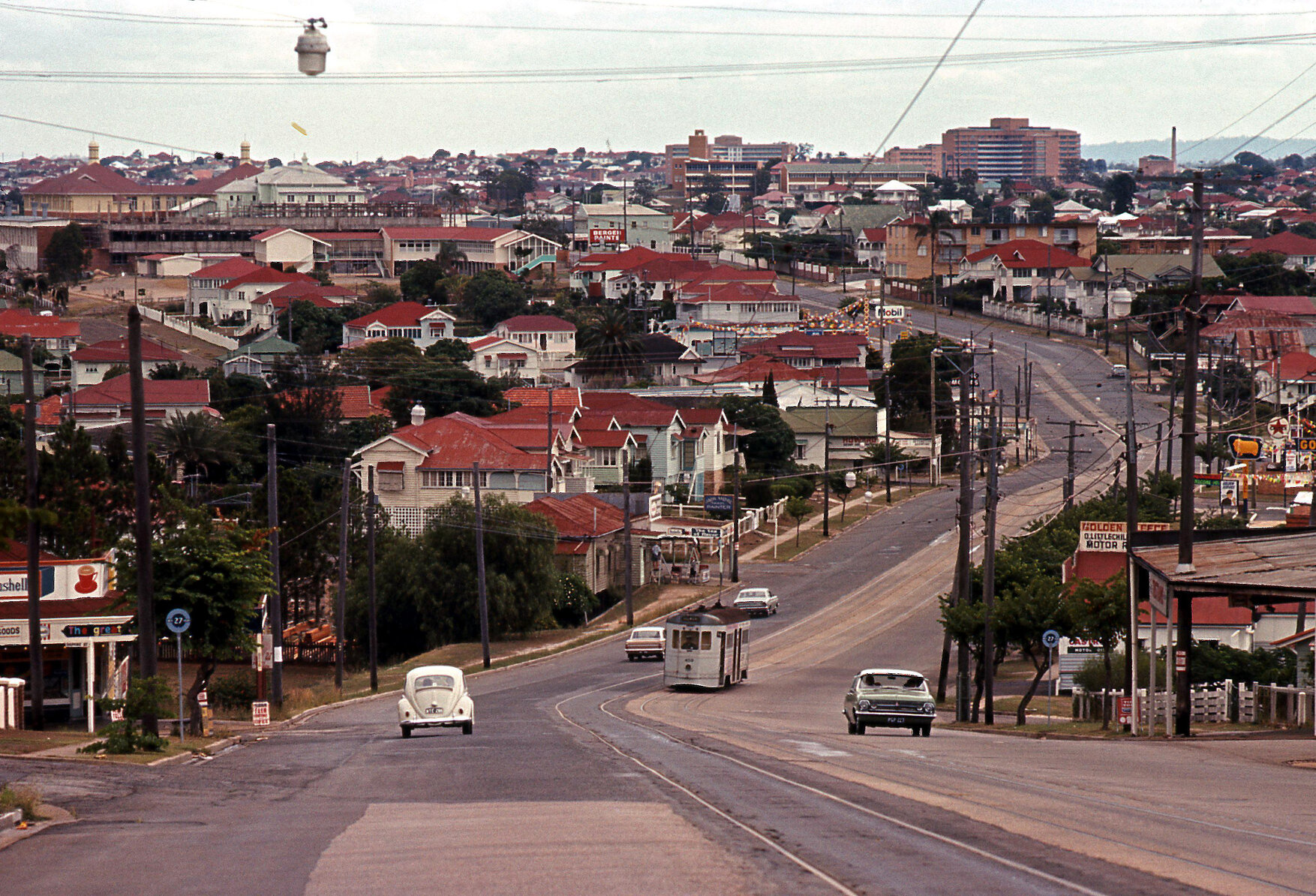 Tram No. 459 climbing hill on Old Cleveland Road, Camp Hill - 1969