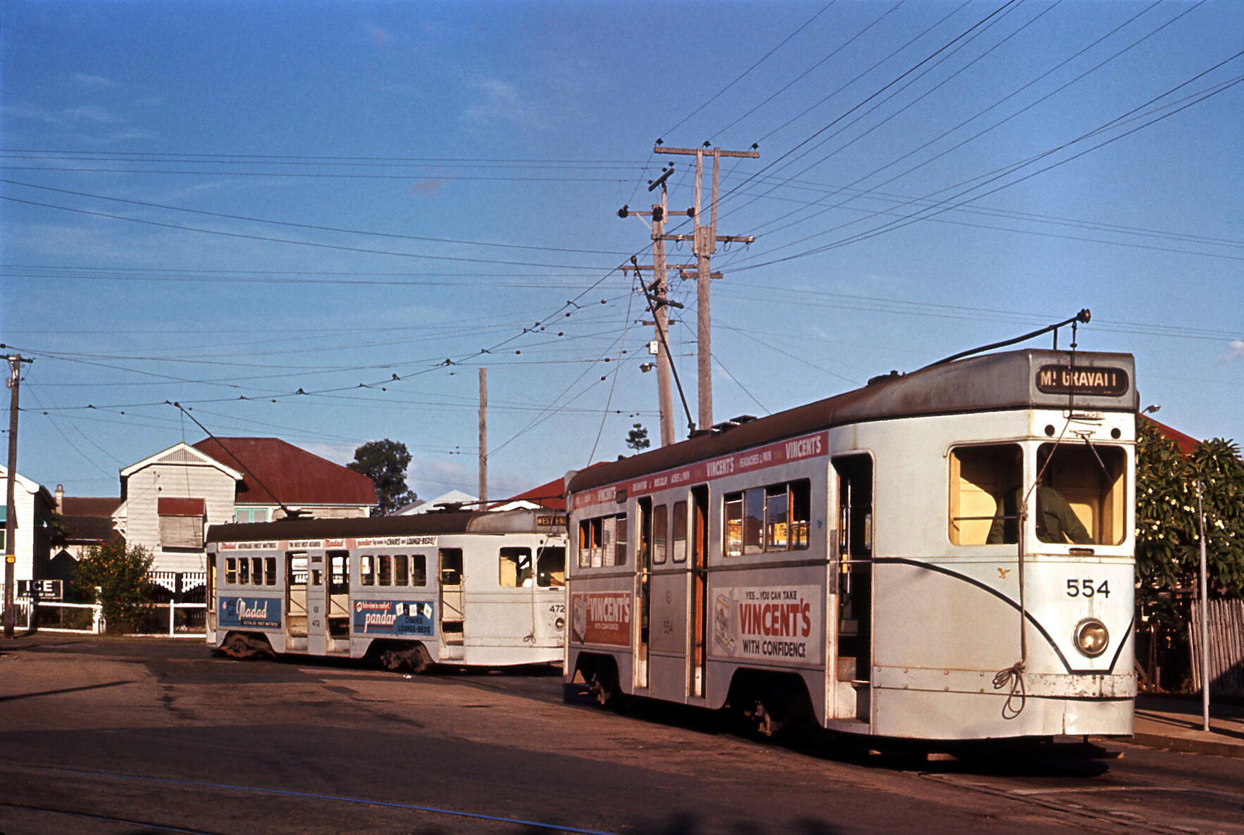 Trams No. 554 and No. 472 at terminus, Lancaster Road, Ascot - 1969