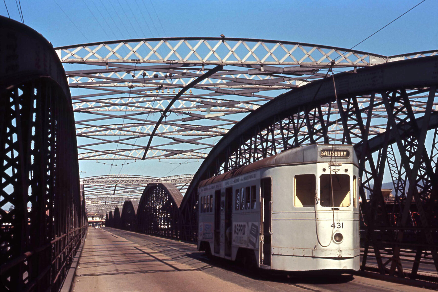 Tram No. 431 crossing Victoria Bridge - 1969