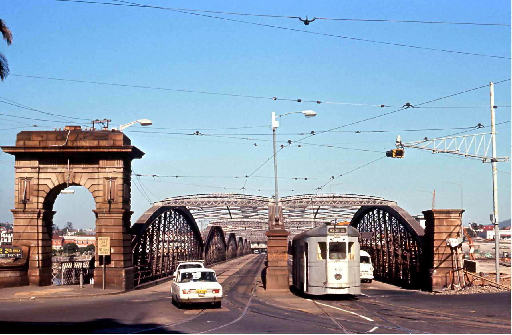 Tram No. 510 leaving Victoria Bridge for Queen Street - 1969