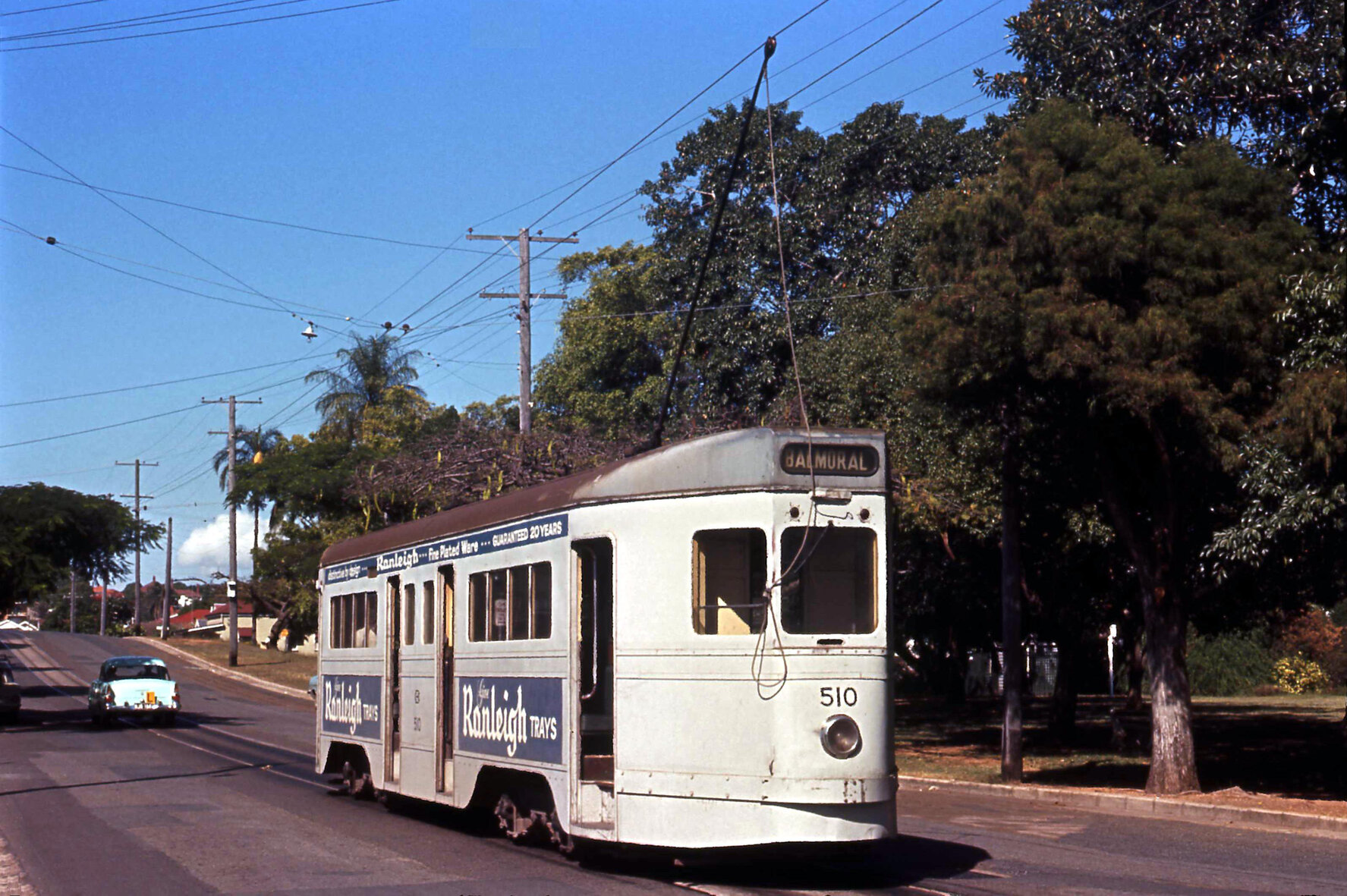 Tram No. 510 at Alexandra Road terminus in front of Oriel Park, Ascot - 1969