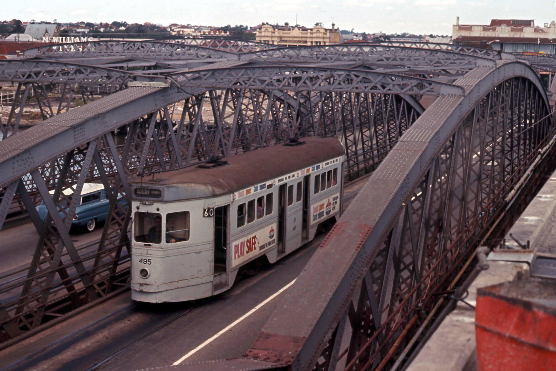 Tram No. 495 crossing Victoria Bridge - 1969