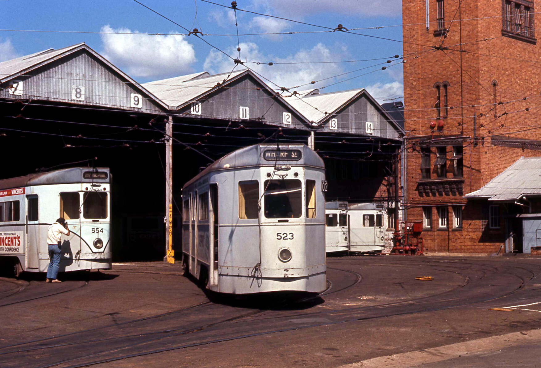Trams No. 554, No. 523, No. 480 and No 528 at Annerley depot - 1968