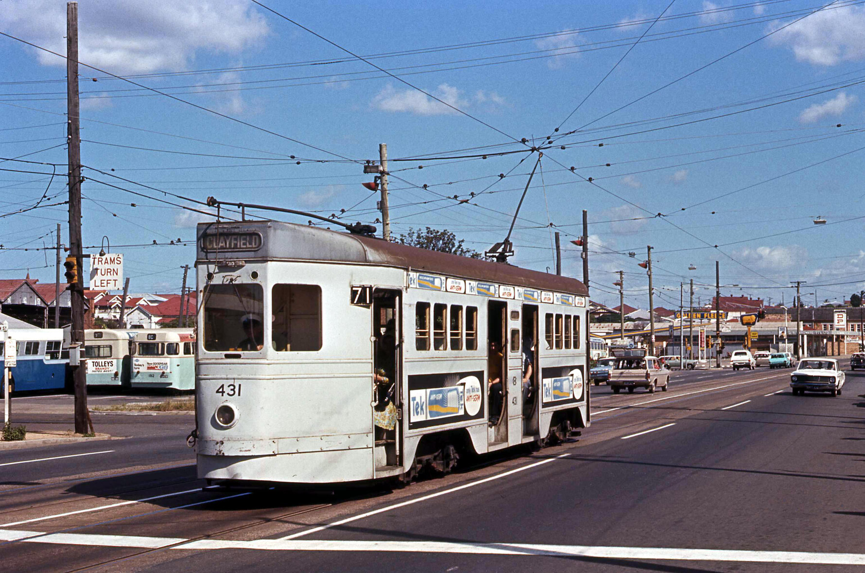 Tram No. 431 on Ipswich Road outside depot, Annerley - 1969