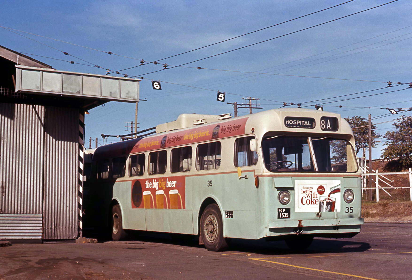 Trolley bus No. 35 at Milton depot - 1969