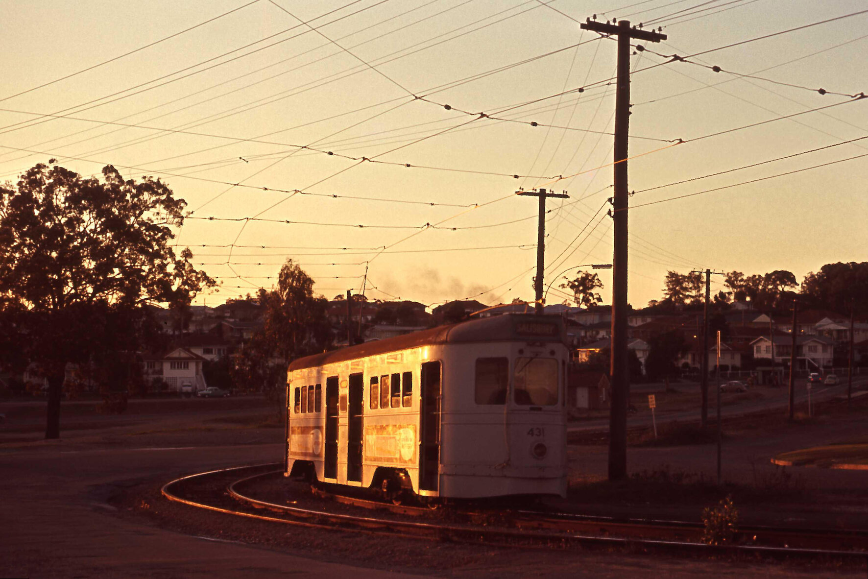 Tram No. 431 turning off Beaudesert Road to Evans Road, Salisbury - 1969