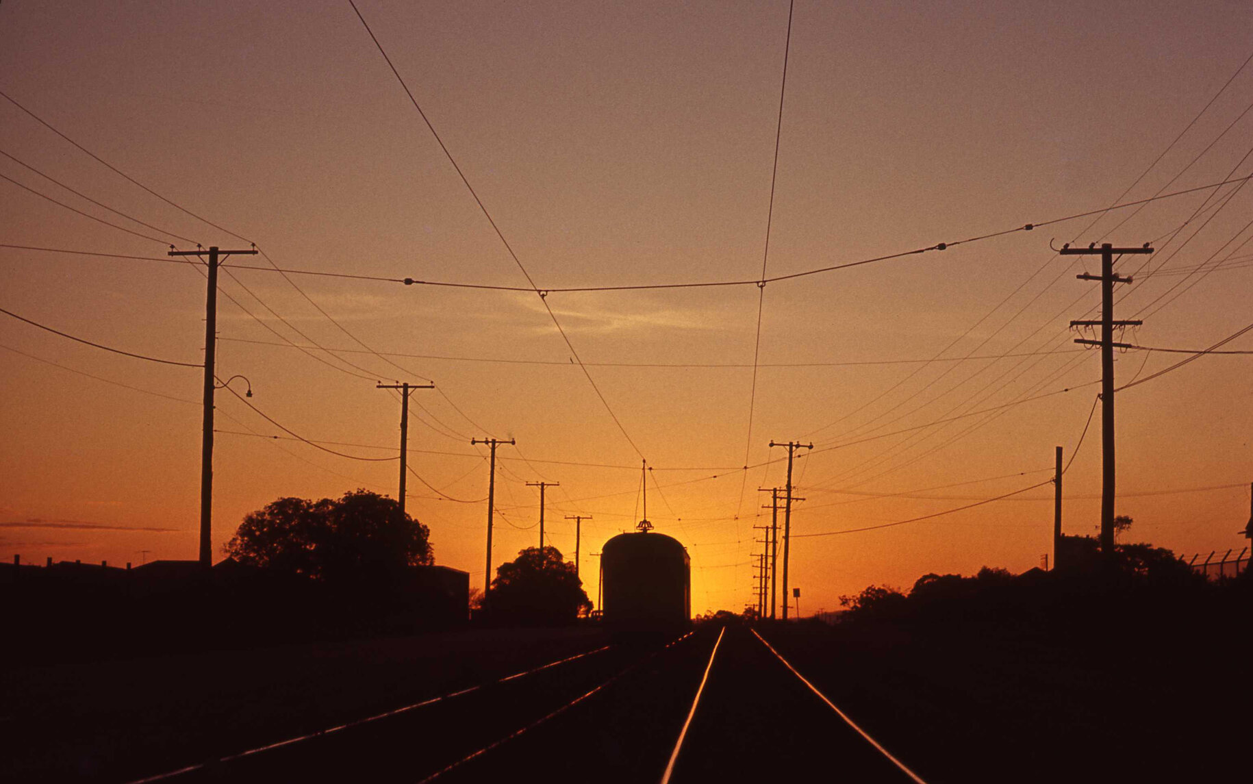 Tram No. 431 on Evans Road terminus at sunset - 1969