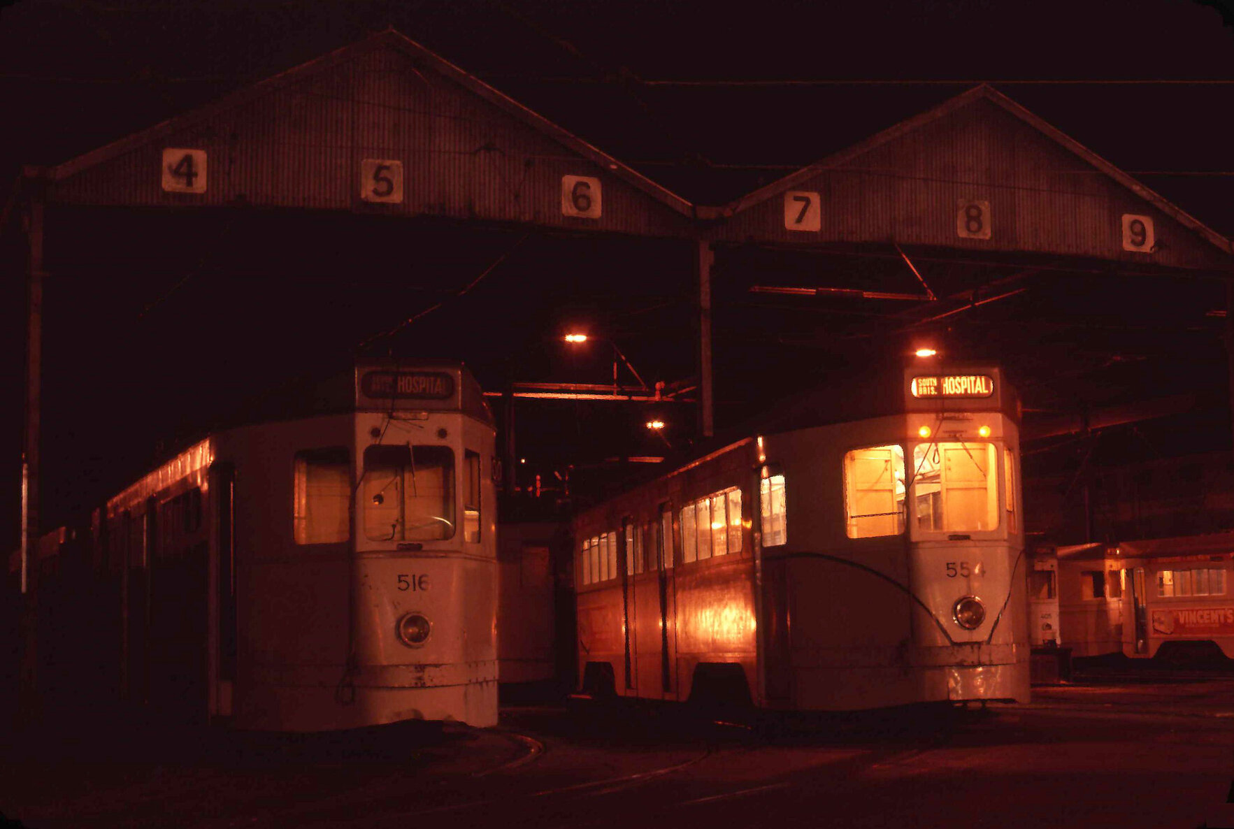 Trams No. 516 and No. 554 at Annerley depot - 1969