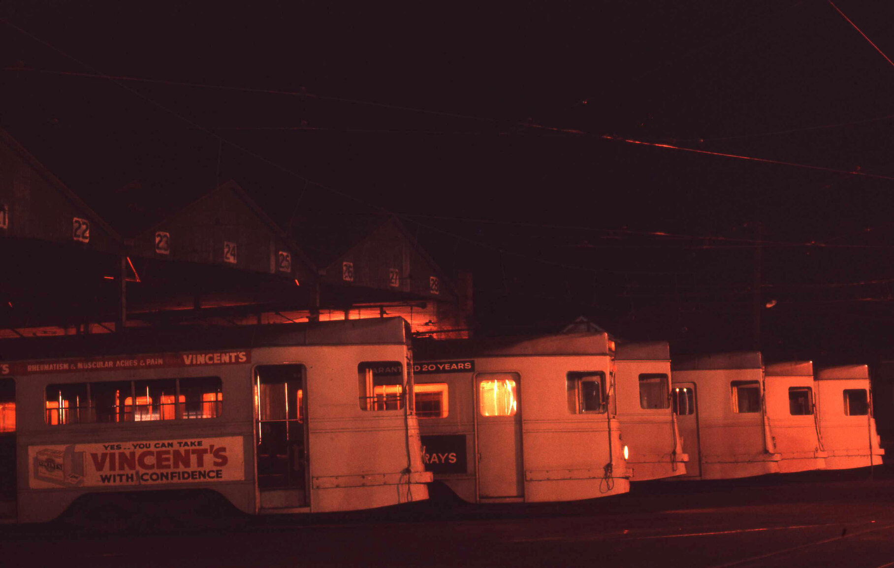 Trams No. 498, No. 441, No. 440, and No. 502 at Annerley depot - 1969