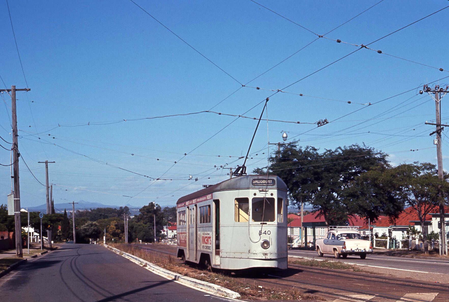 Tram No. 540 on Beaudesert Road from Mayfield Road, Moorooka - 1969