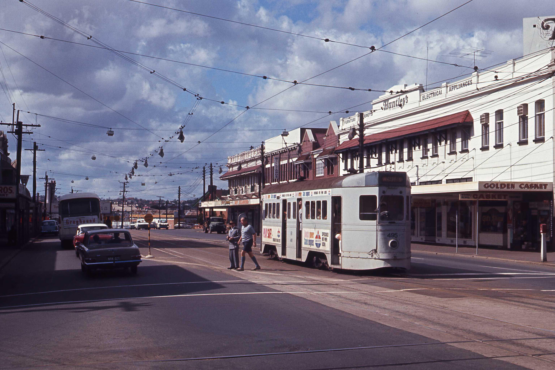 Tram No. 495 on Logan Road, Woolloongabba - 1969
