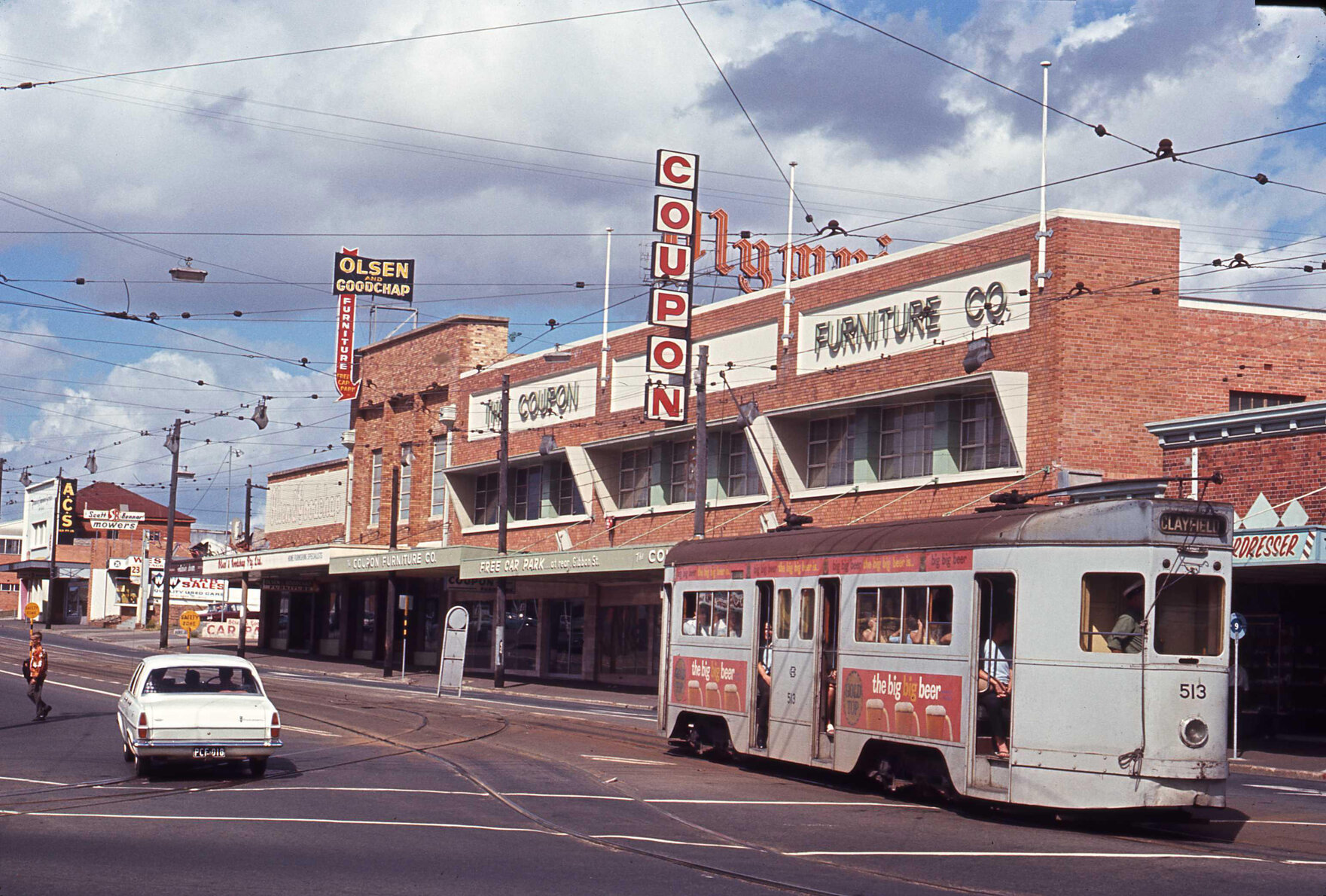Tram No. 513 on Ipswich Road, Woolloongabba - 1969