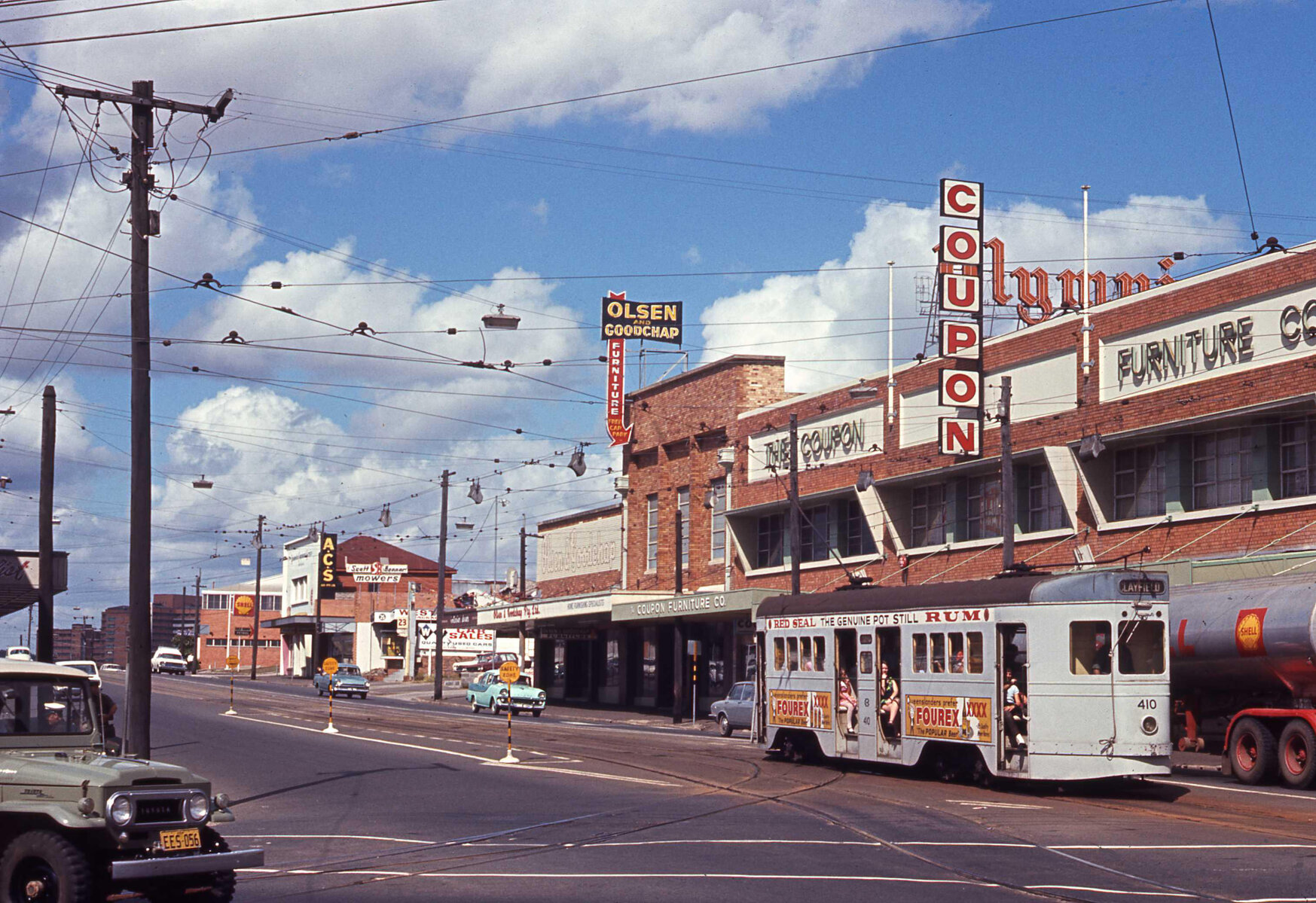 Tram No. 410 on Ipswich Road, Woolloongabba - 1969