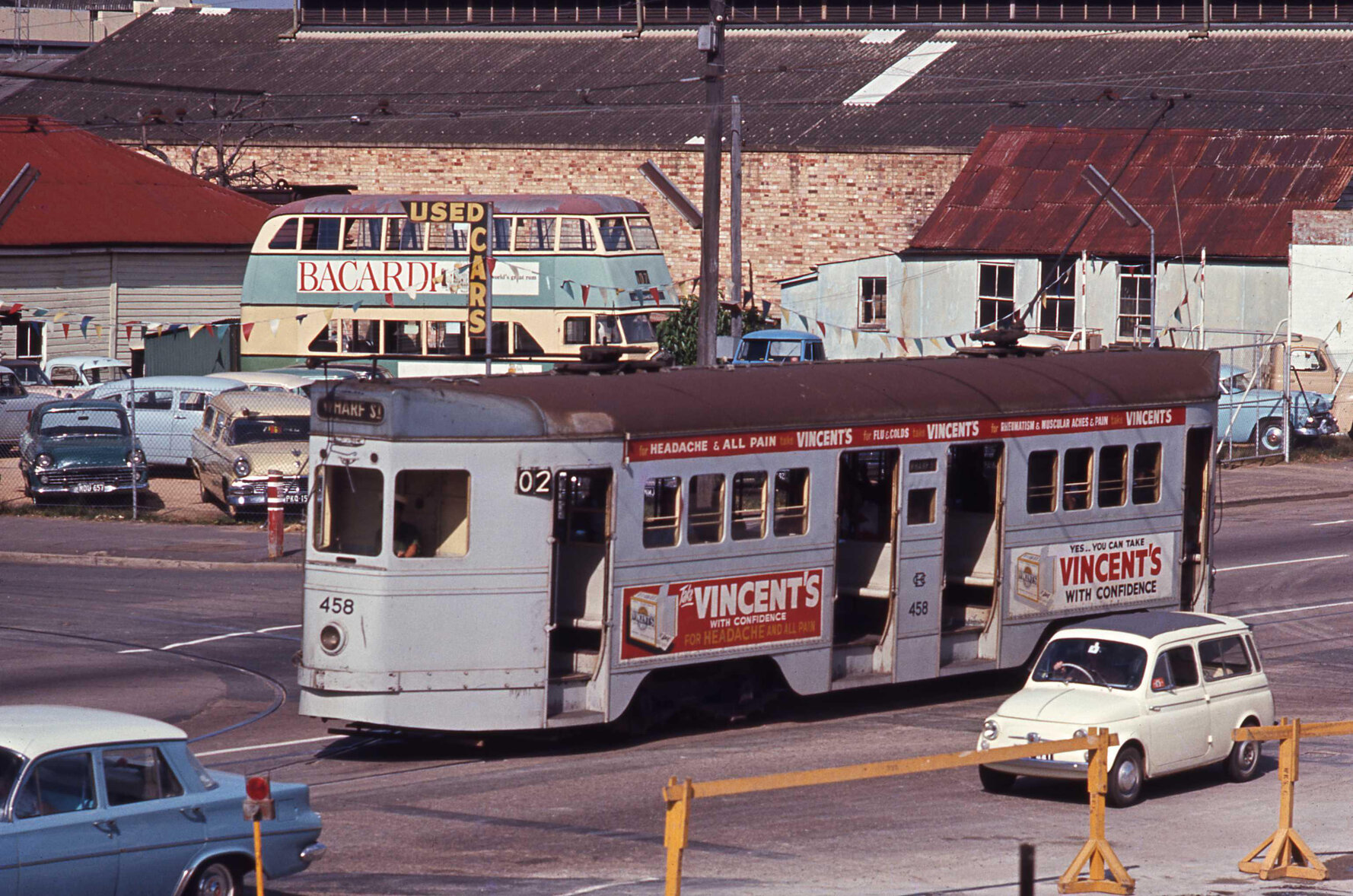 Tram No. 458 on Grey Street, South Brisbane - 1969