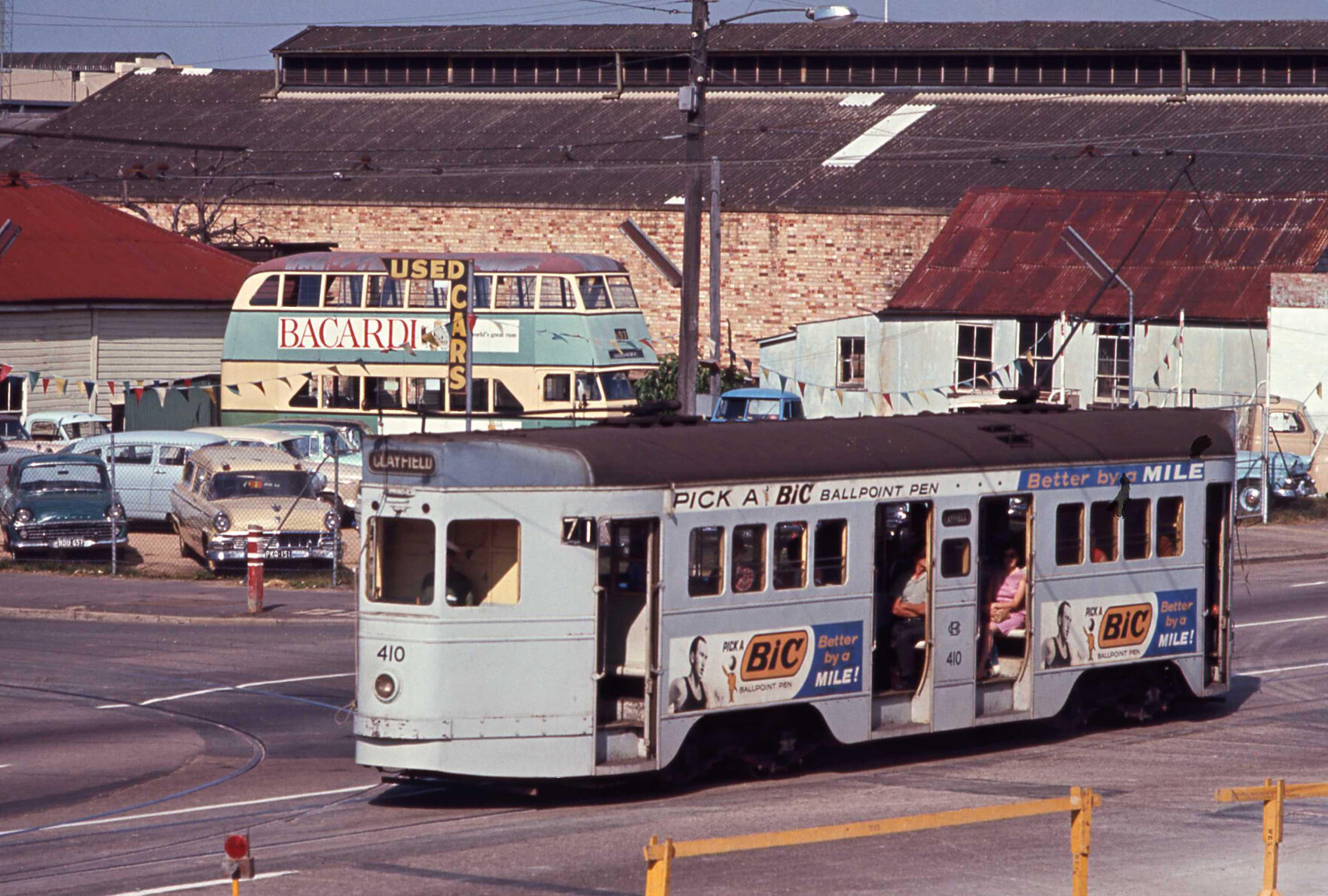 Tram No. 410 on Grey Street, South Brisbane - 1969