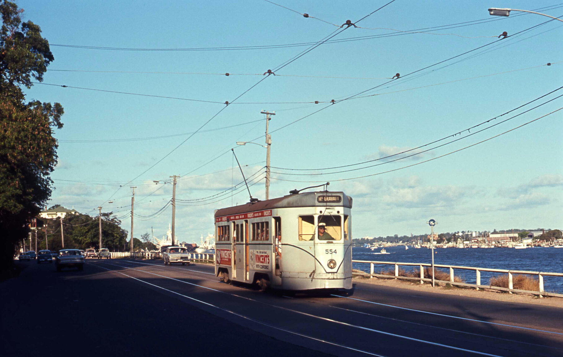 Tram No. 554 on Kingsford Smith Drive, Hamilton - 1969