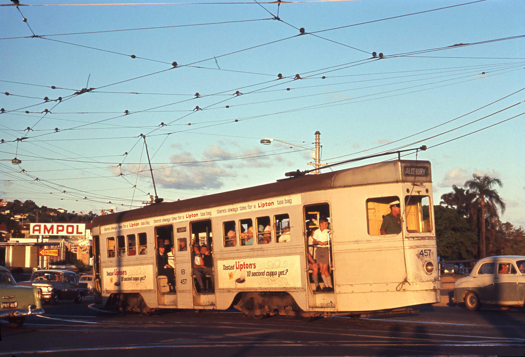 Tram No. 457 on Kingsford Smith Drive, Hamilton - 1969