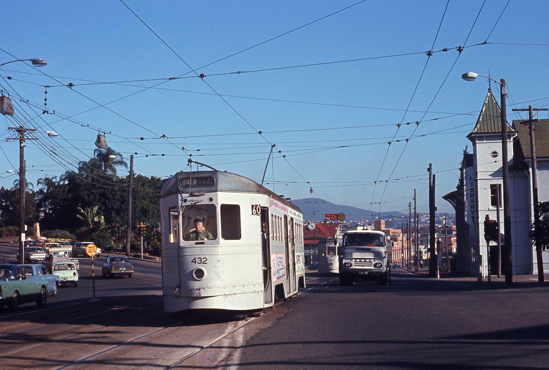 Tram No. 432 at junction of Stanley Street and Vulture Street, South Brisbane - 1969
