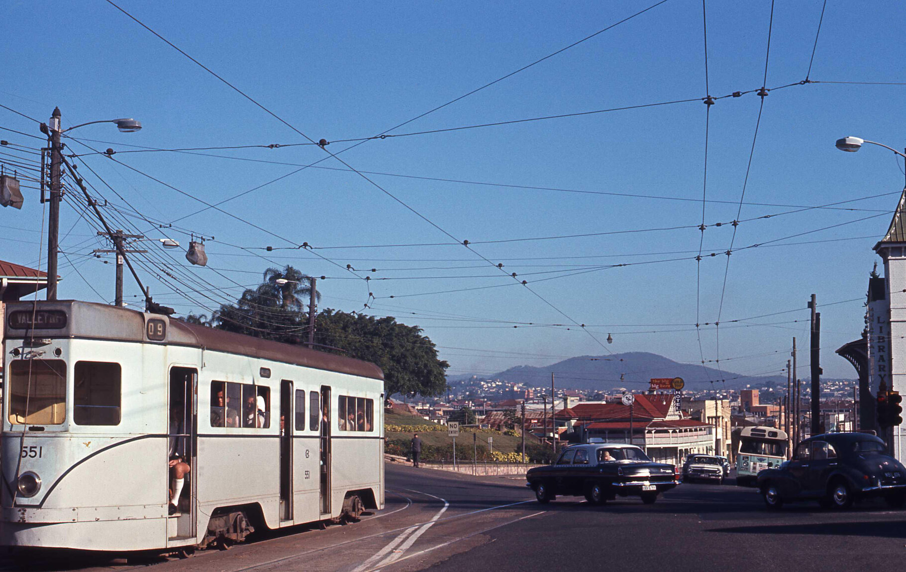 Tram No. 551 at junction of Stanley Street and Vulture Street, South Brisbane - 1969