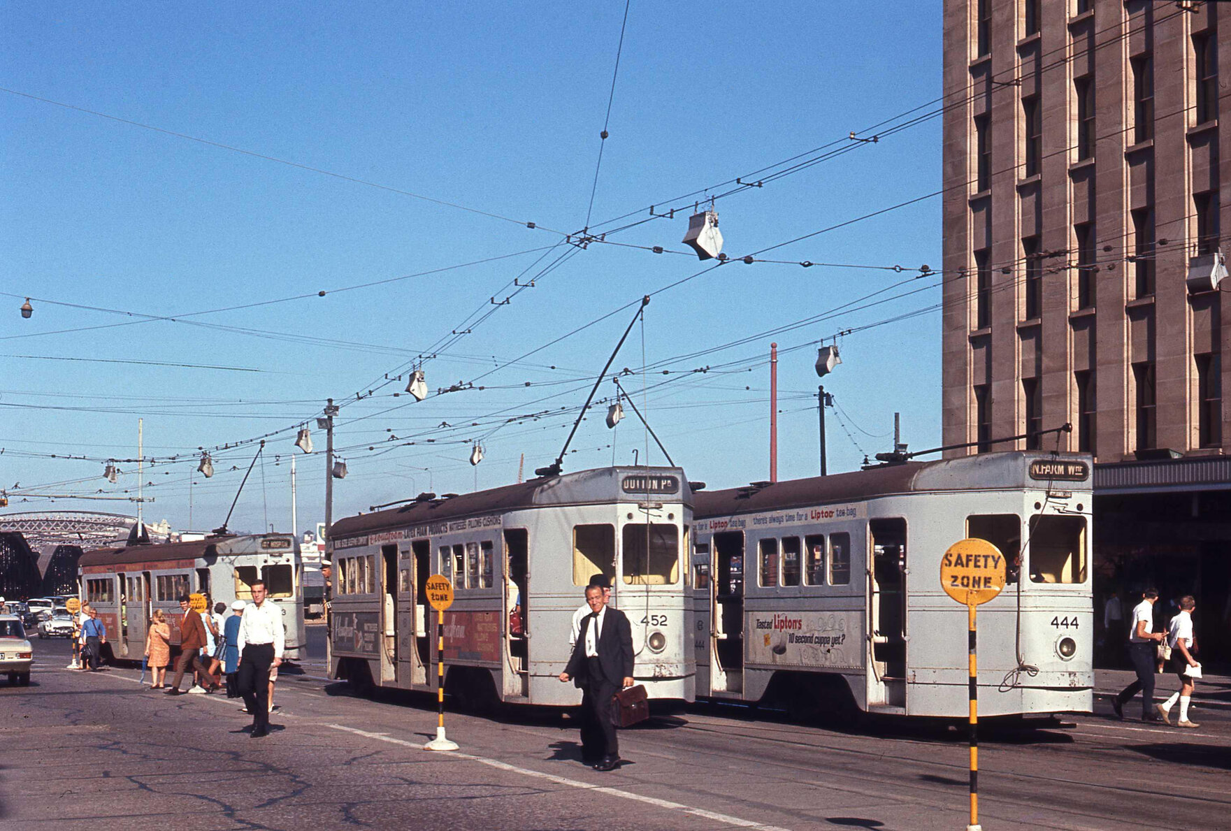 Trams No. 550, No. 534 and No. 496 on Queen Street, North Quay, Birsbane City - 1969