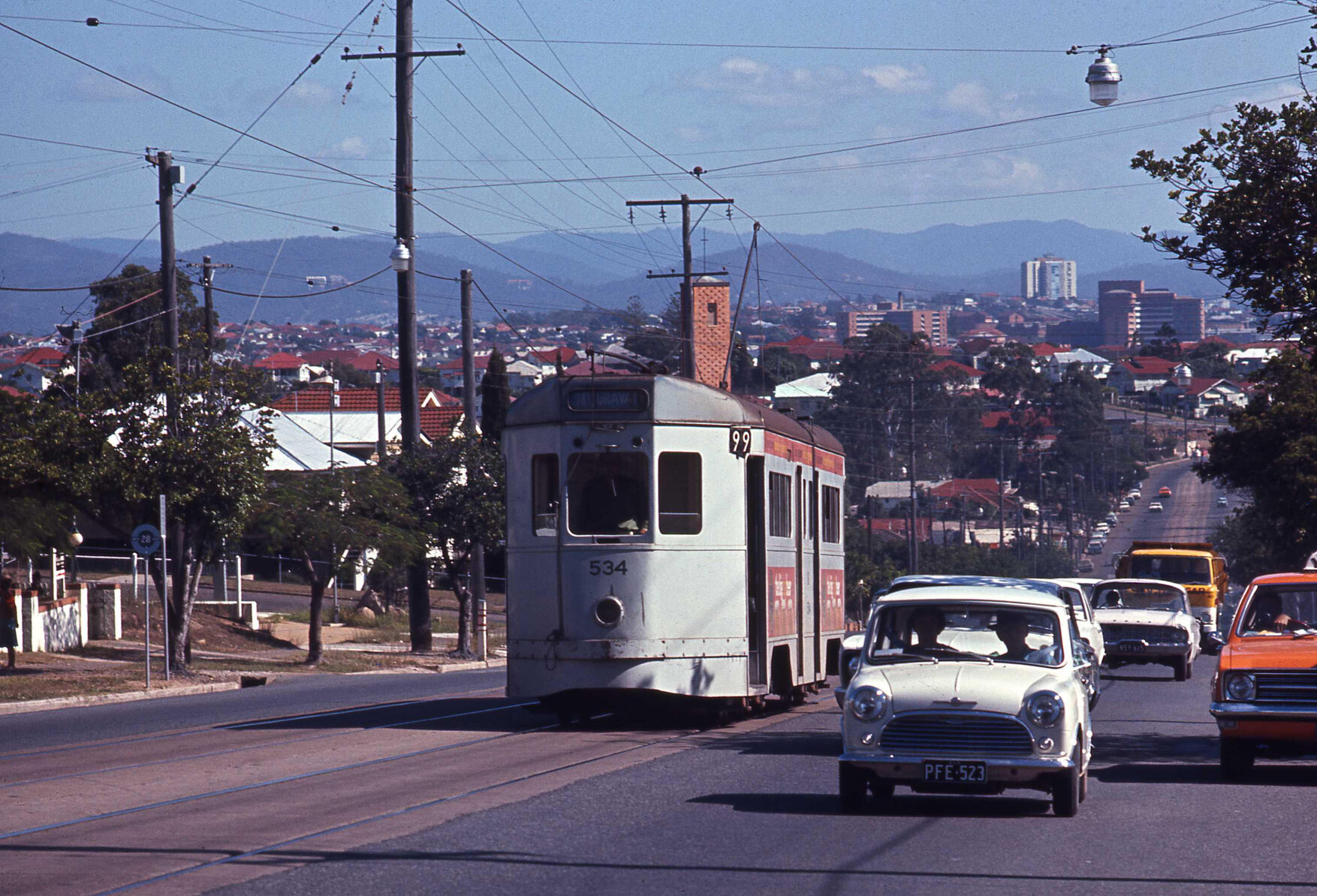 Tram No. 534 on Logan Road, near corner of Swain Street, Holland Park - 1969