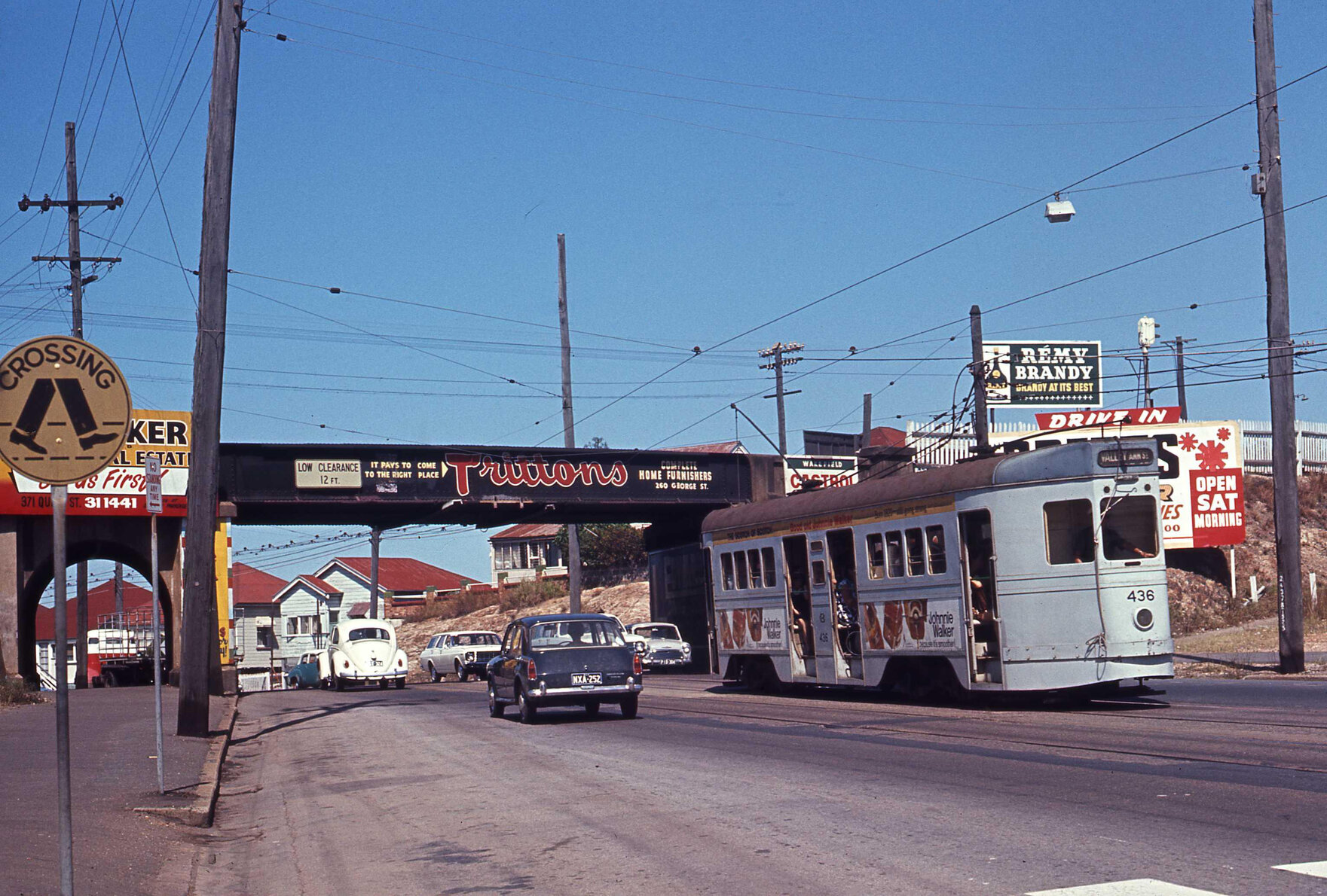 Tram No. 436 on Logan Road near Buranda Station, Woolloongabba - 1969