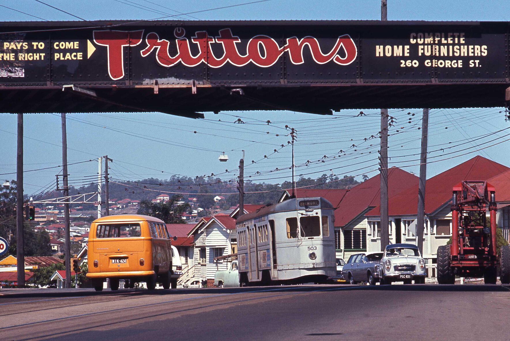 Tram No. 505 on Logan Road near Buranda Station, Woolloongabba - 1969