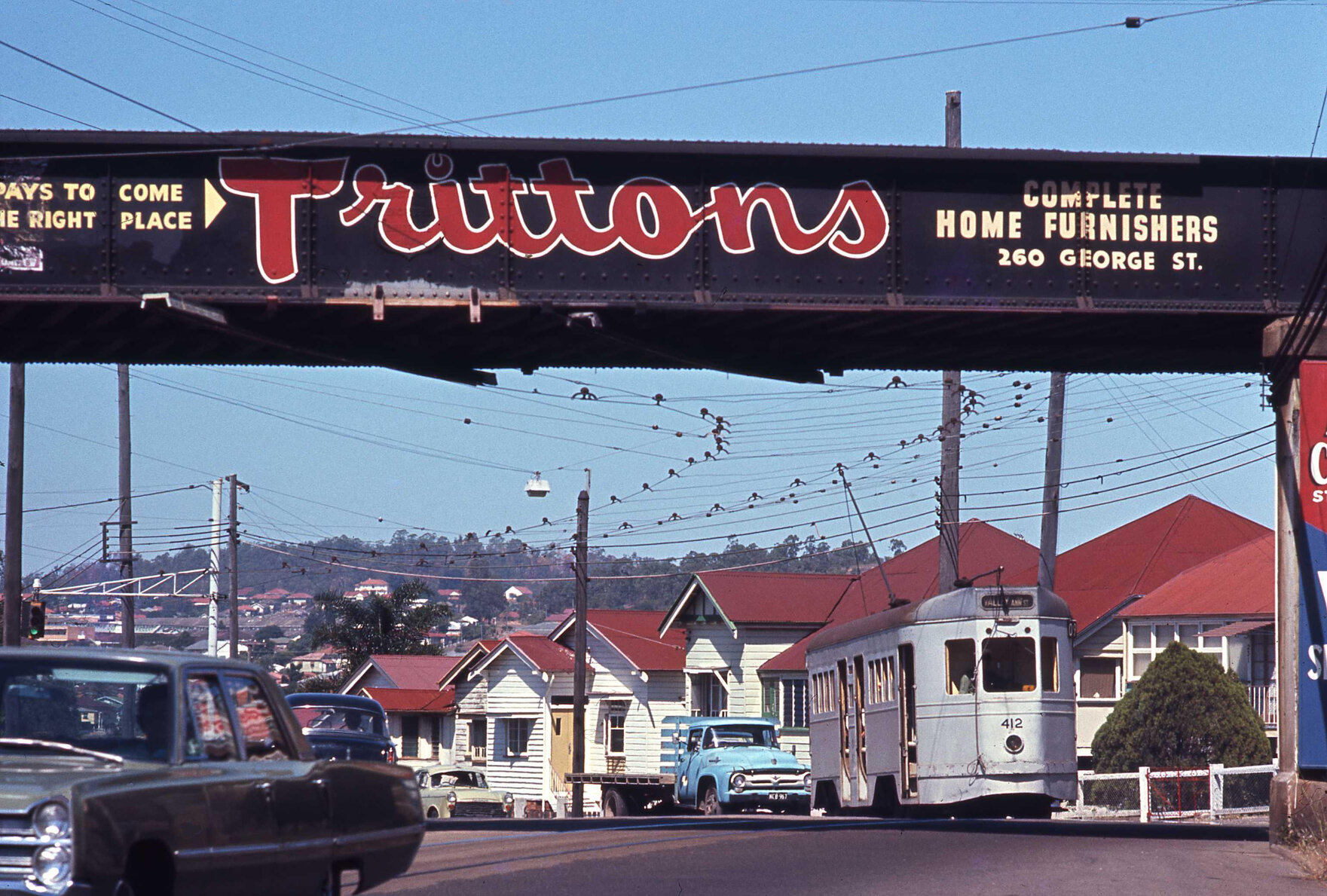 Tram No. 412 on Logan Road near Buranda Station, Woolloongabba - 1969