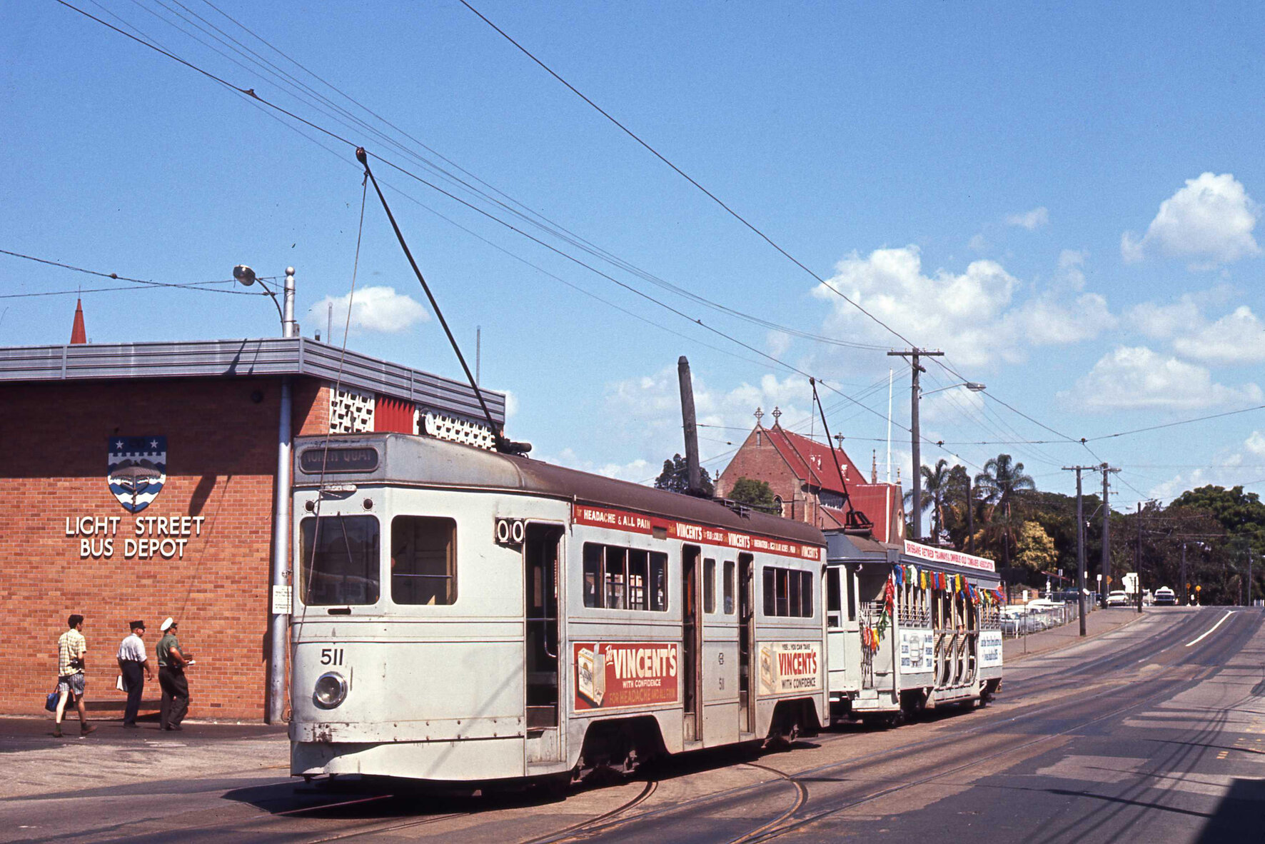 Trams No. 511 and No.  231 outside Light Street depot, Fortitude Valley - 1969