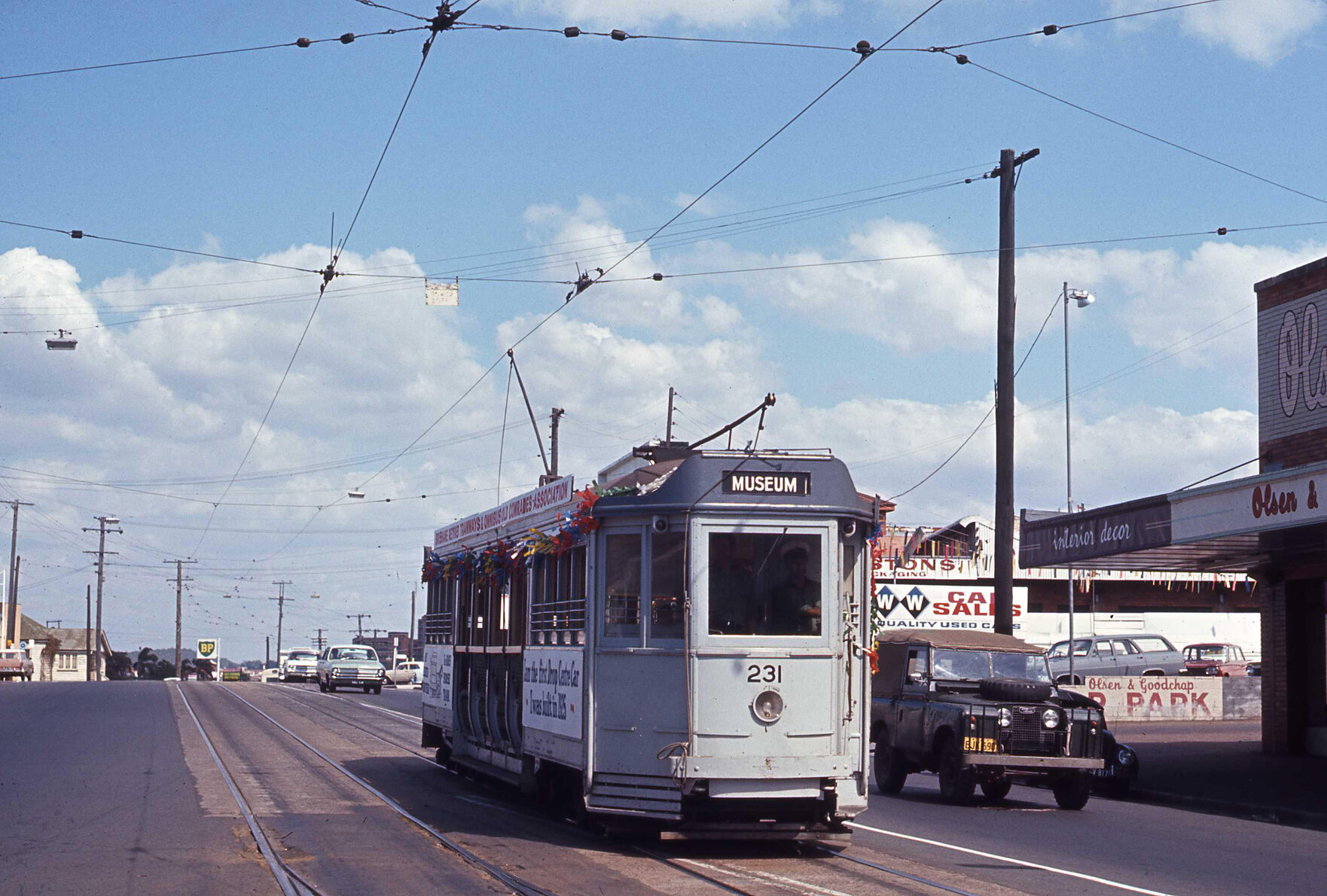 Tram No. 231 travelling down Ipswich Road, near Stanley Street intersection, Woolloongabba - 1969