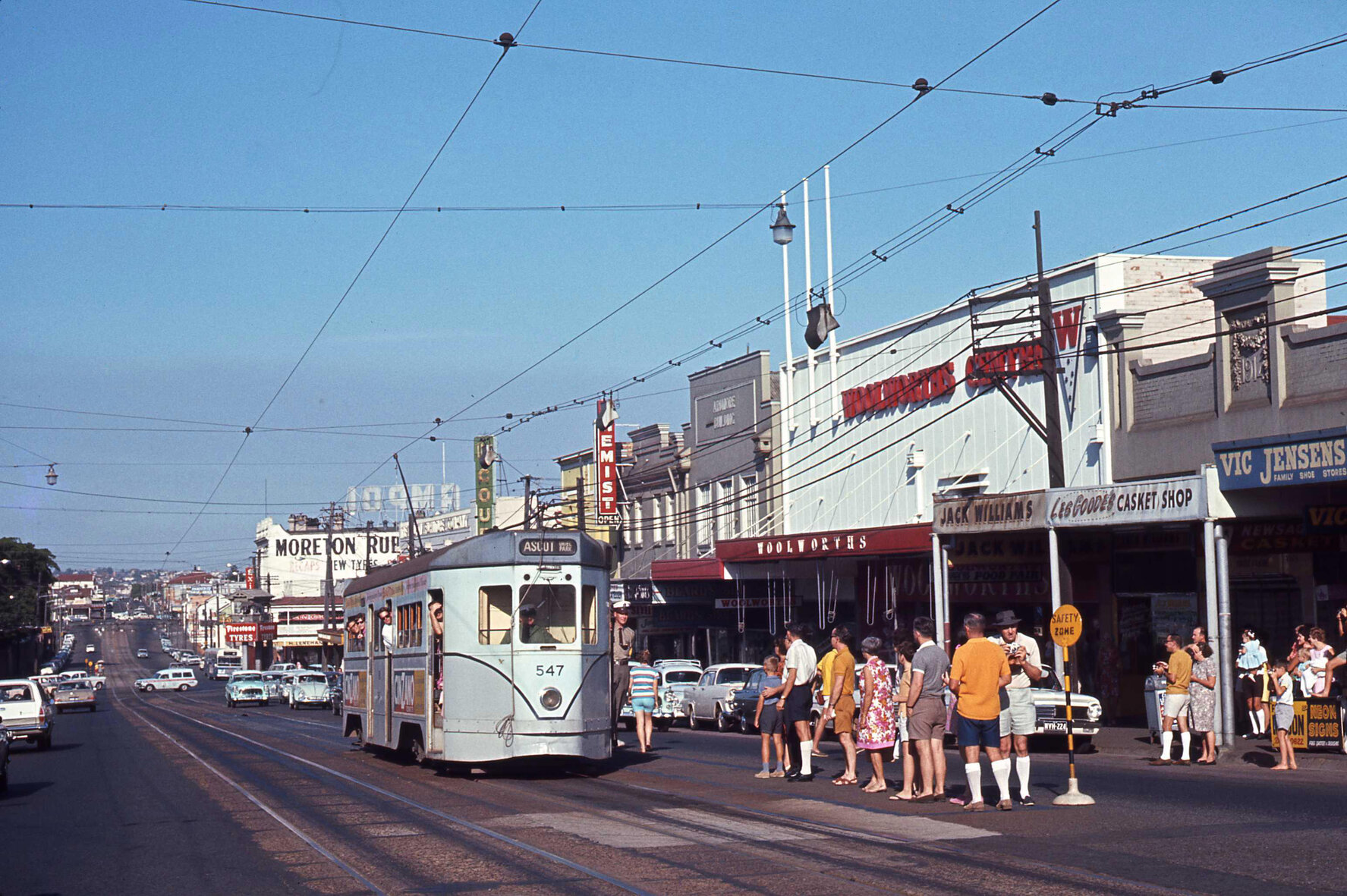 Tram No. 547 on Stanley Street near post office, Woolloongabba - 1969
