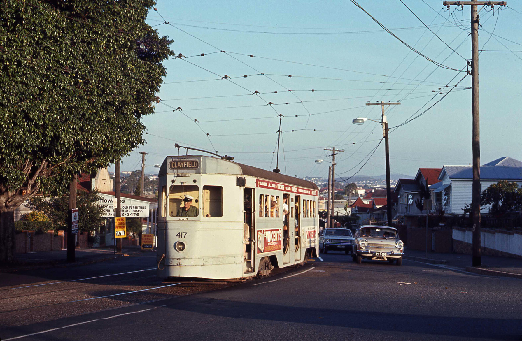 Tram No. 417 on Sandgate Road near corner of Albion Road, Albion - 1969