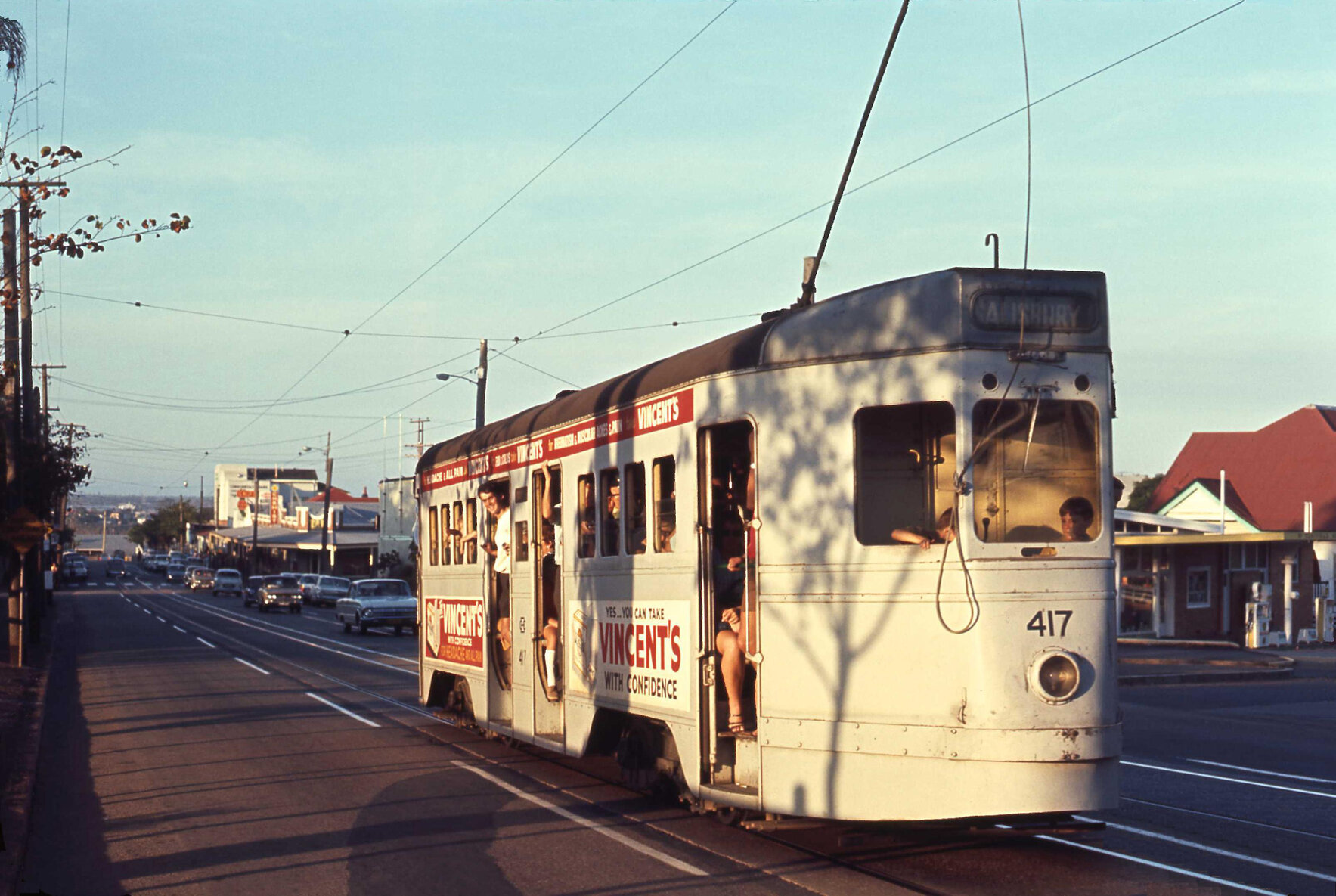 Tram No. 417 on Sandgate Road near terminus, Clayfield - 1969