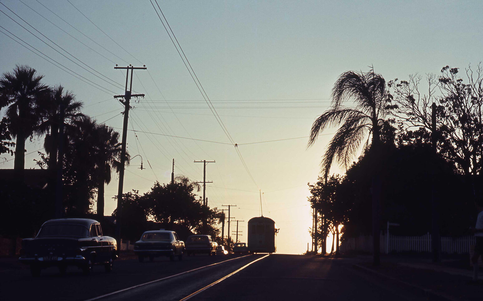 Tram No. 534 riding off into the sunset on Lancaster Road, near Oriel Park, Ascot - 1969