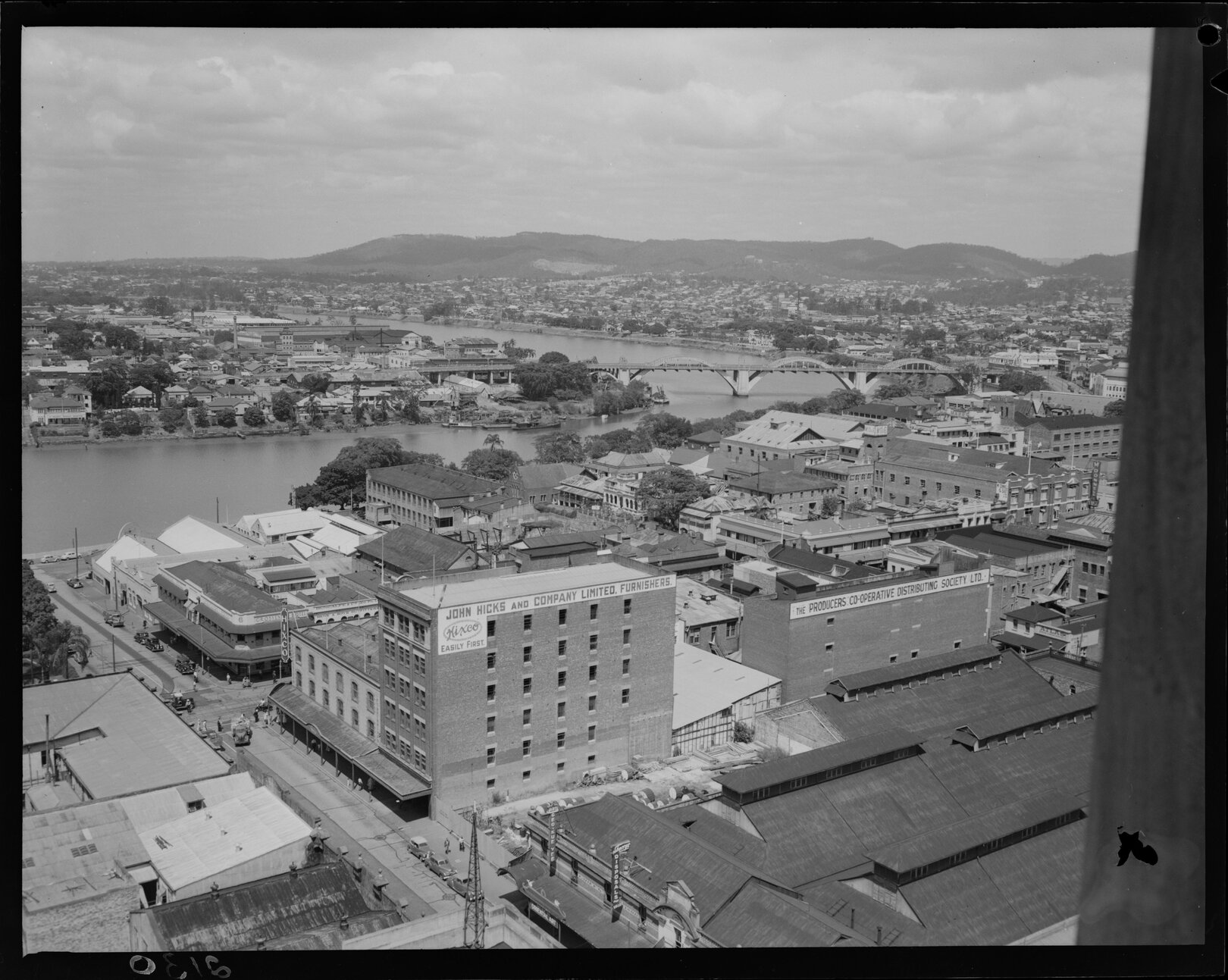 View from City Hall Tower, looking towards South Brisbane and William Jolly Bridge - 1952