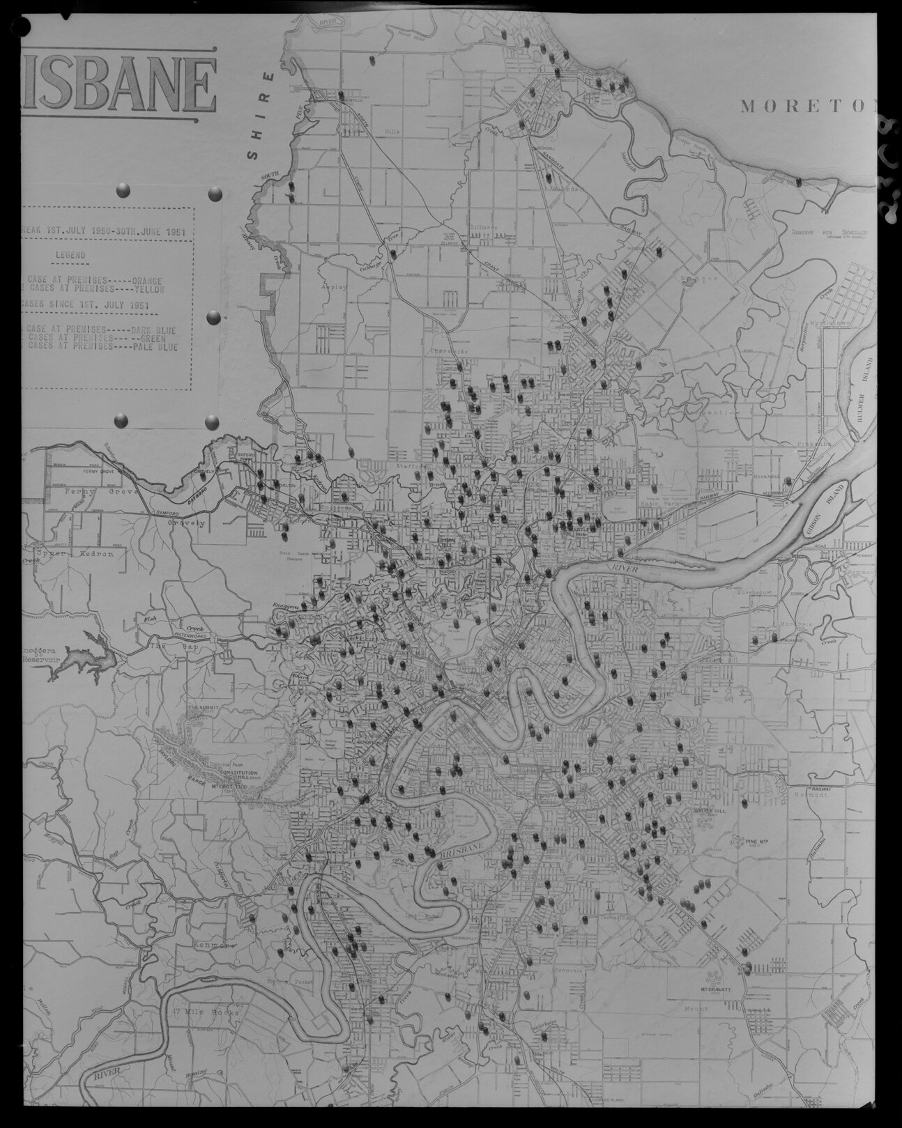 Health Map of Brisbane Polio Cases - 1952