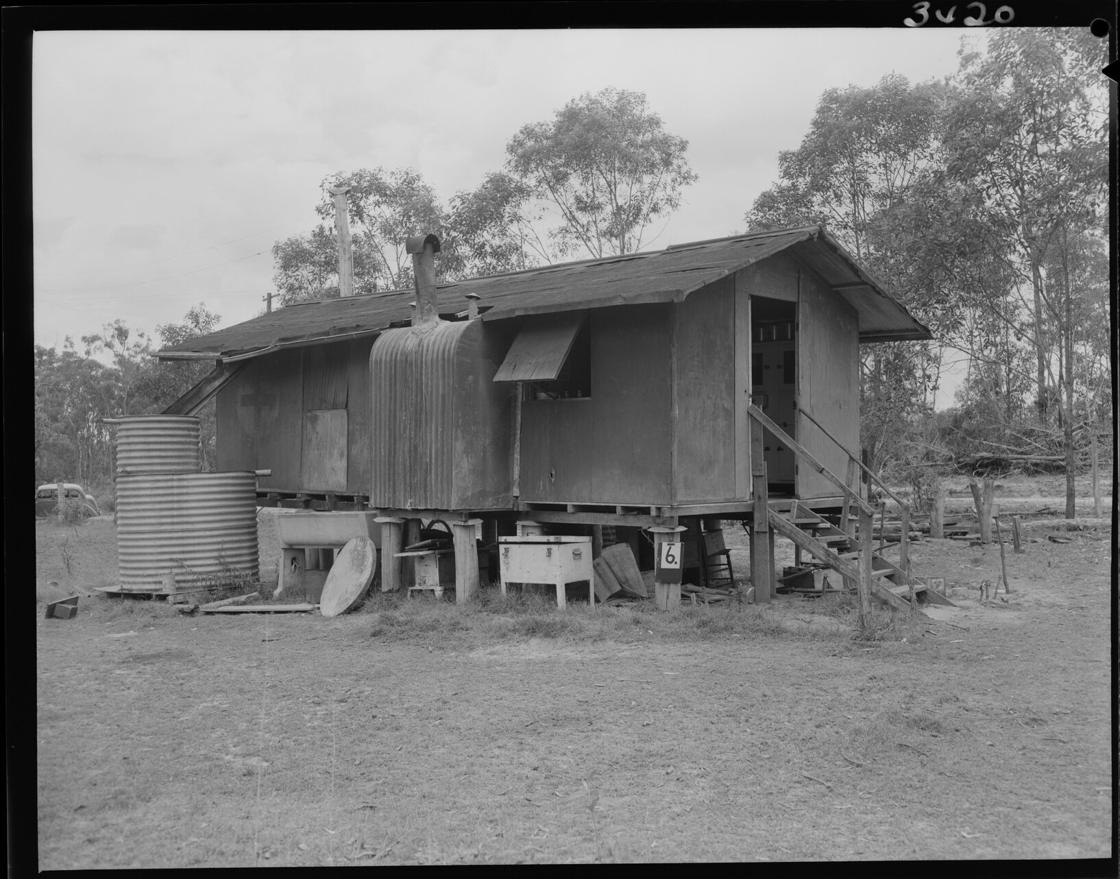 Temporary house labelled 6 in Wacol - 1953