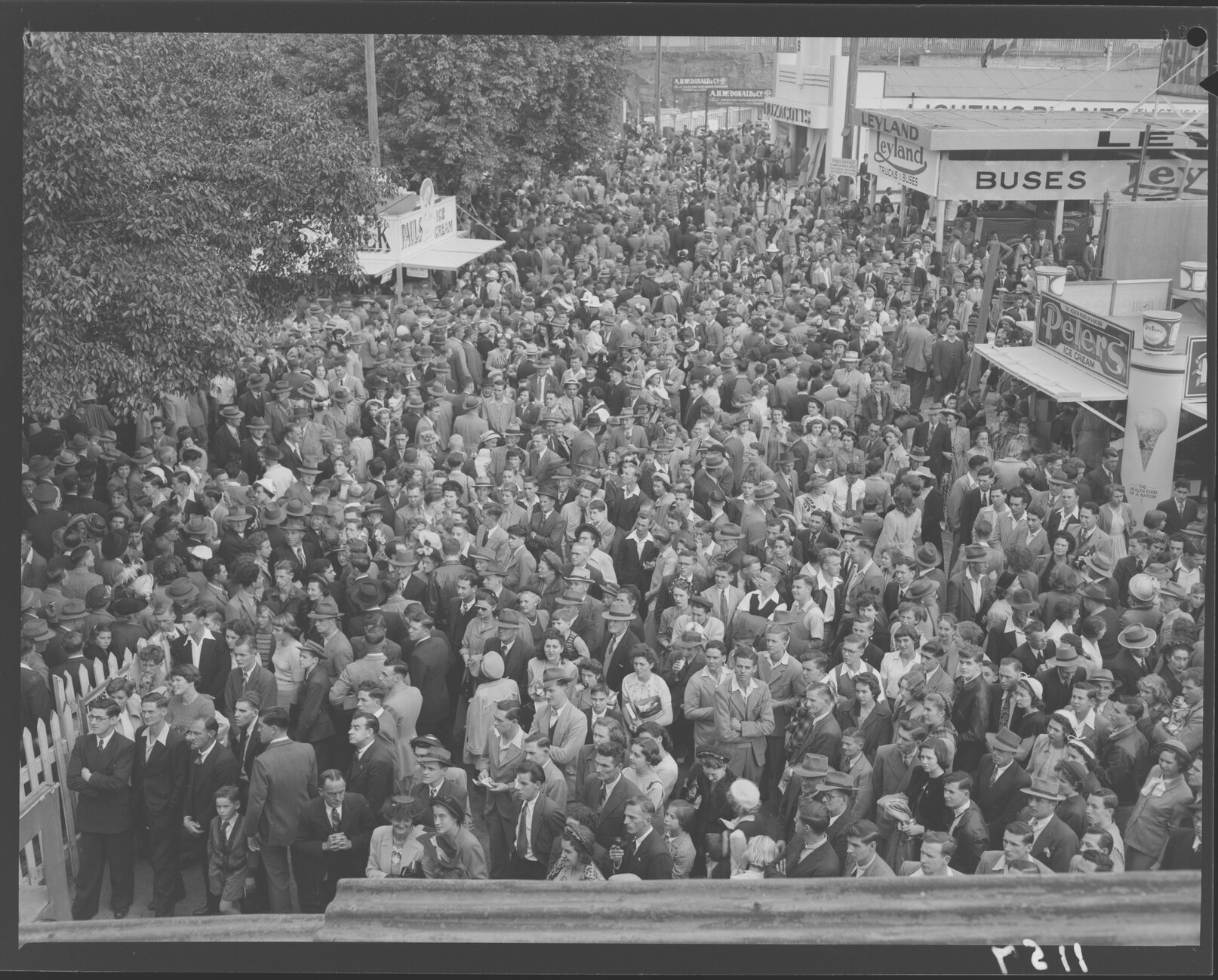 Looking over crowd filling Exhibition (Ekka) grounds - 1950