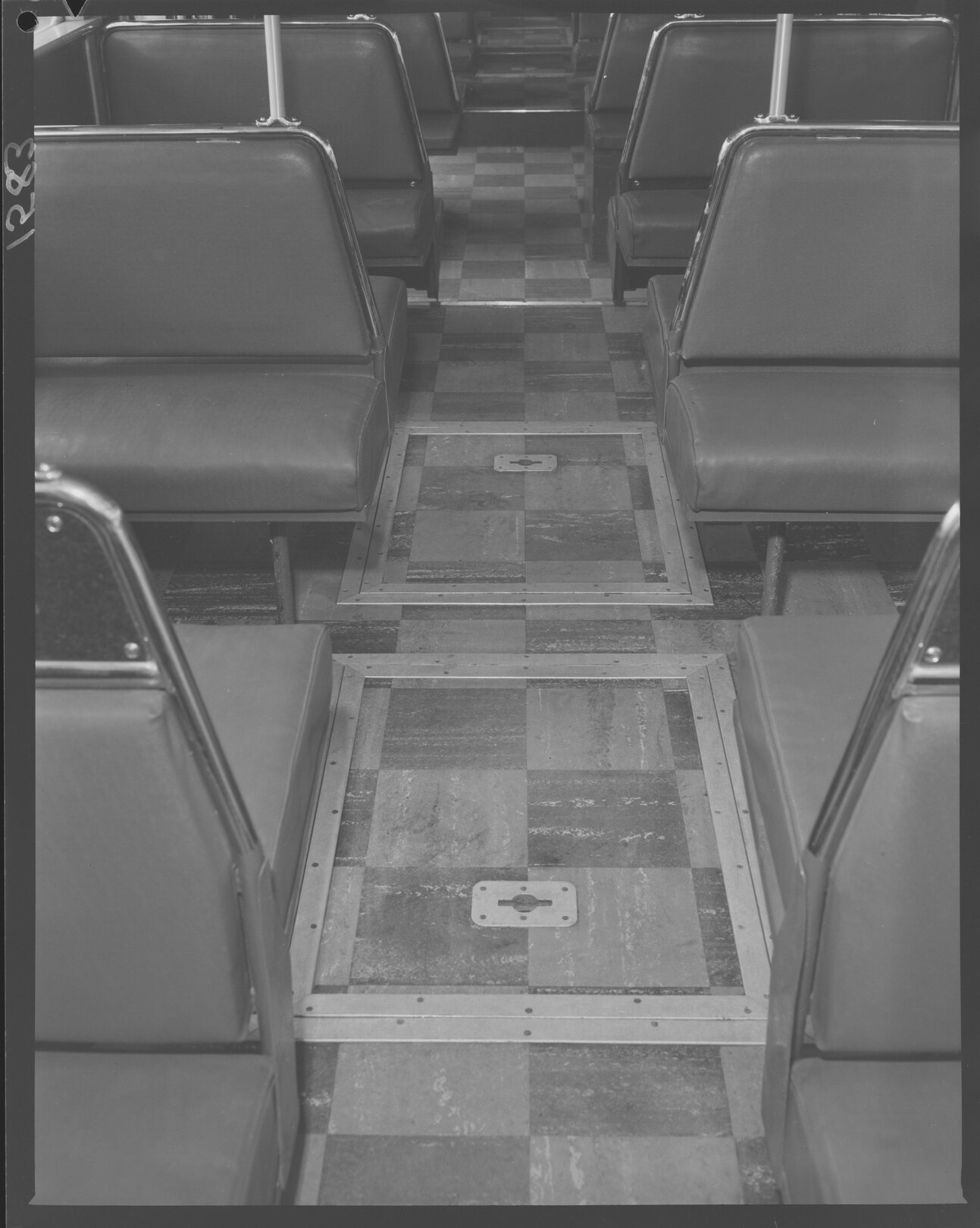 Tiled floor and seating of new tram - 1951