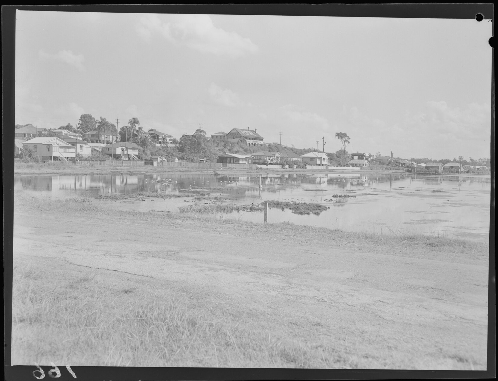 Reclaimed land looking across lagoon to Stanley Terrace and Brighton Hotel - lagoon is now Tenth Avenue Park, Brighton - 1949