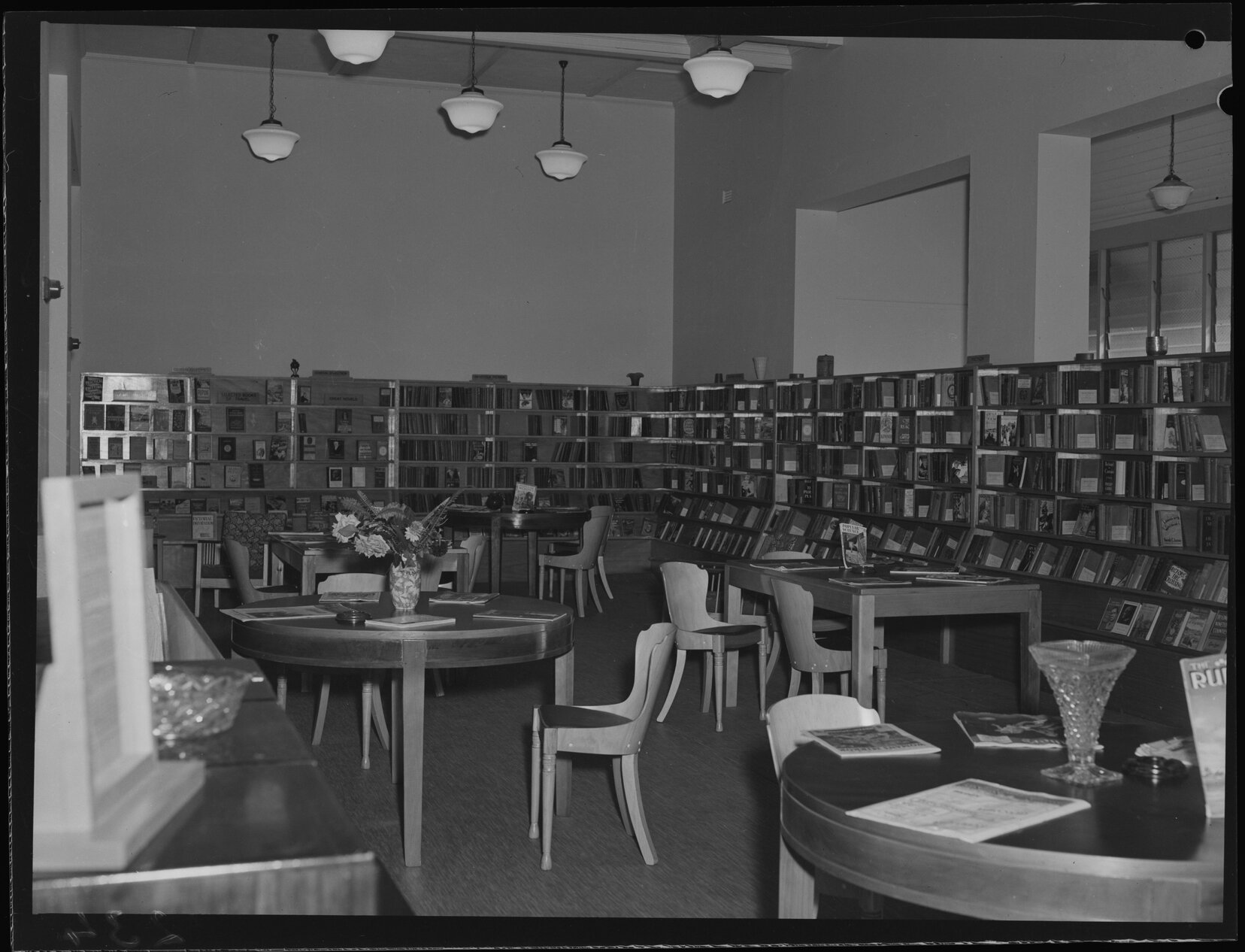 Hamilton Library with rows of books  - 1949