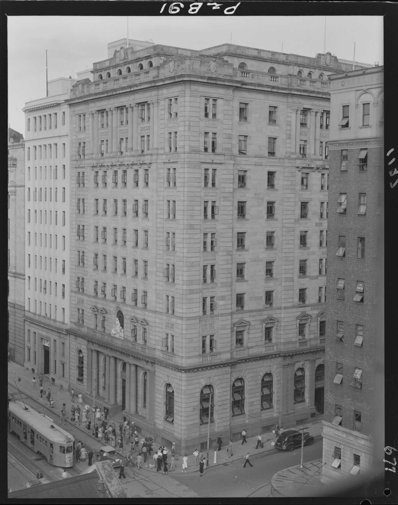 MacArthur Chambers in Queen Street with tram No. 432, Brisbane City - 1948