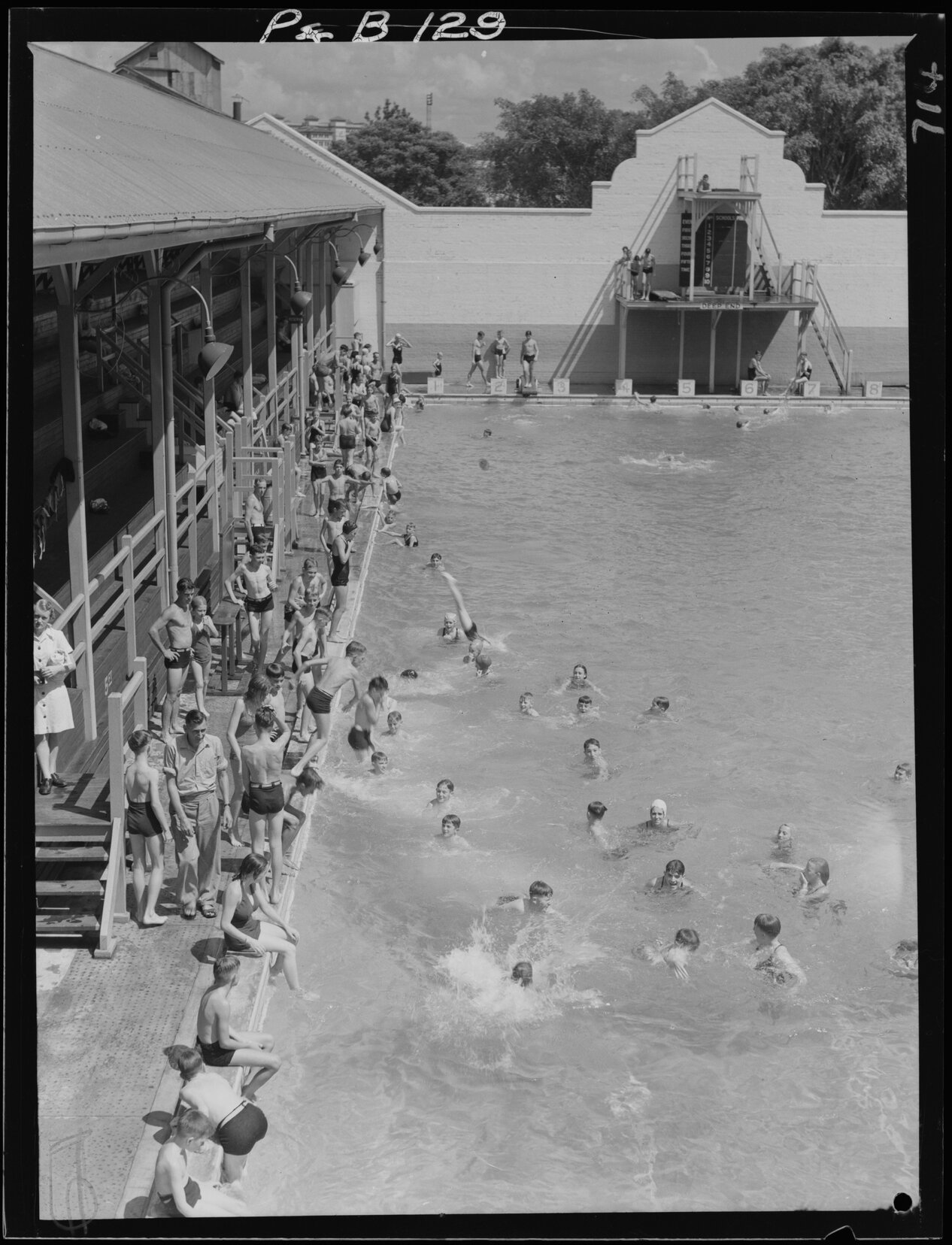 Crowds enjoying the Valley Baths in Fortitude Valley - 1948