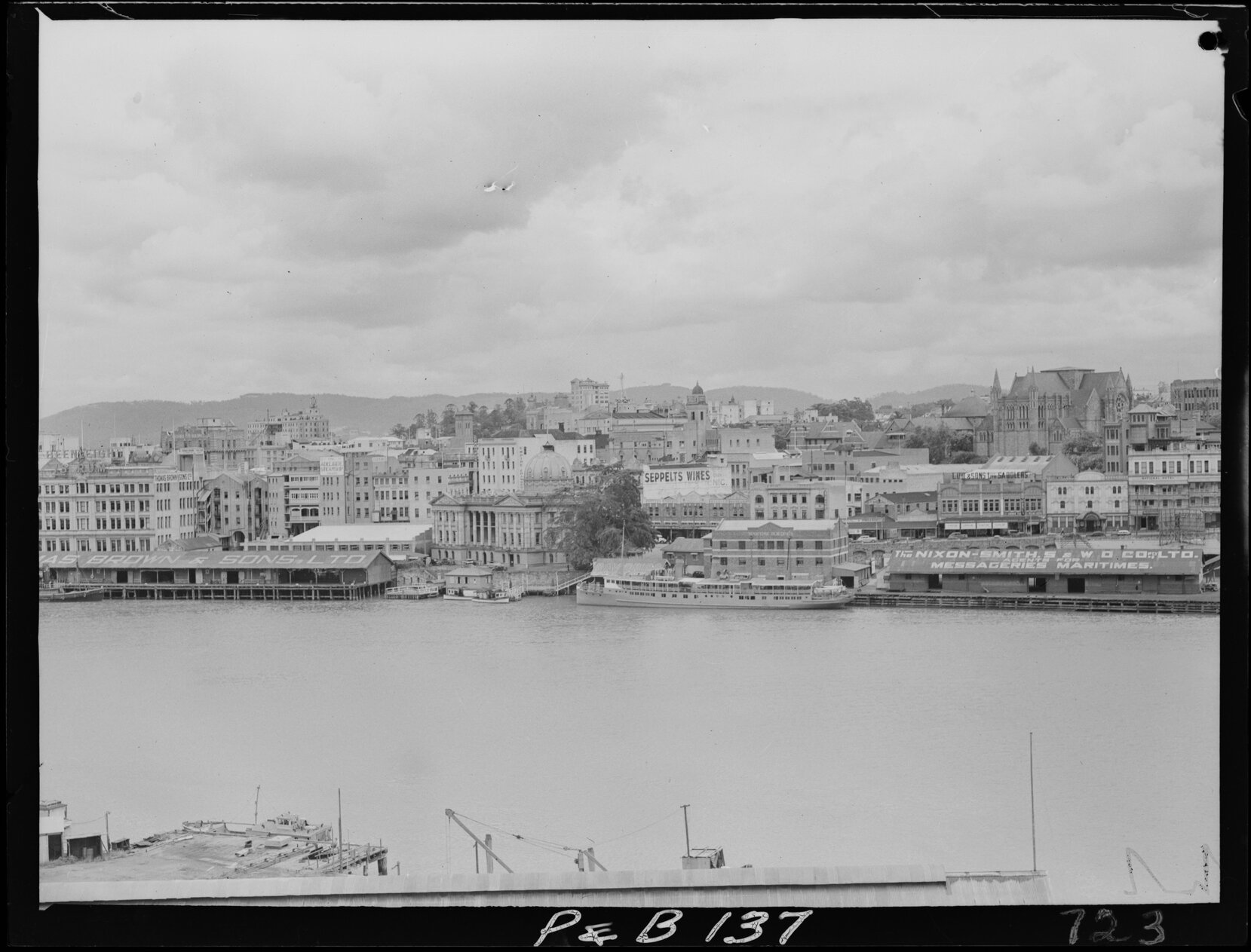 View to City with Circular Quay Wharves and Customs House across the river - 1948