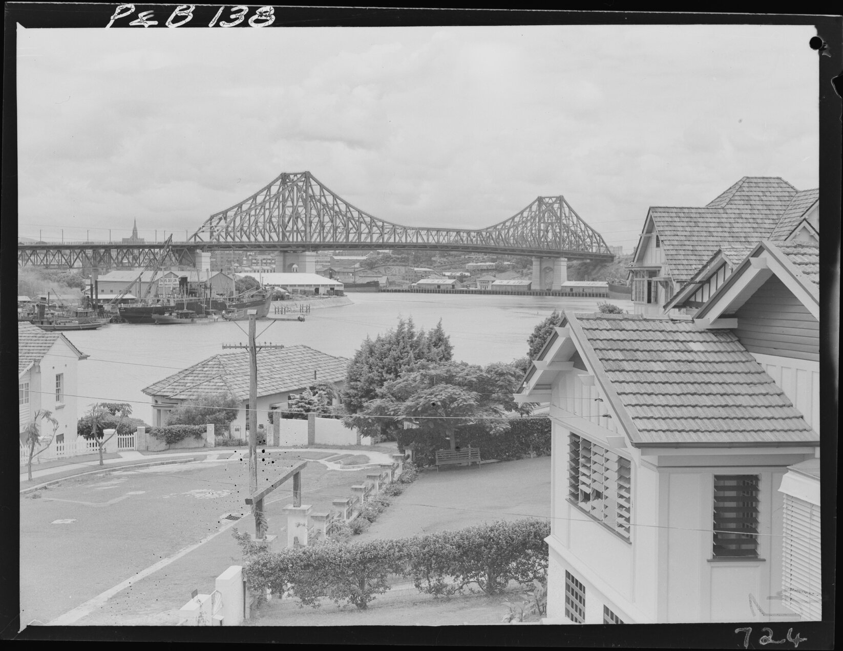 View towards Story Bridge from Maxwell Street, New Farm - 1948
