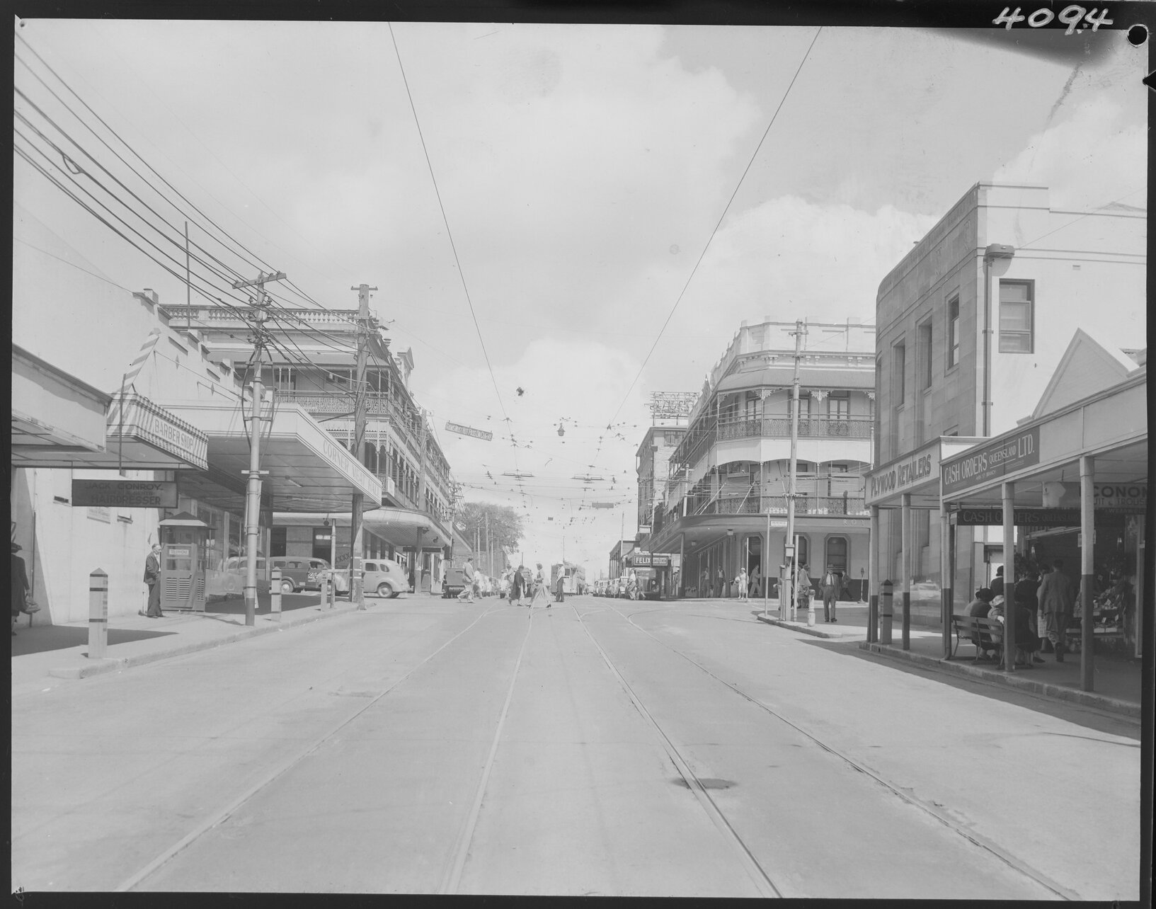 Corner of Bruswick and Ann Street - Royal George Hotel and Empire Hotel flanking tramline, Fortitude Valley - 1953