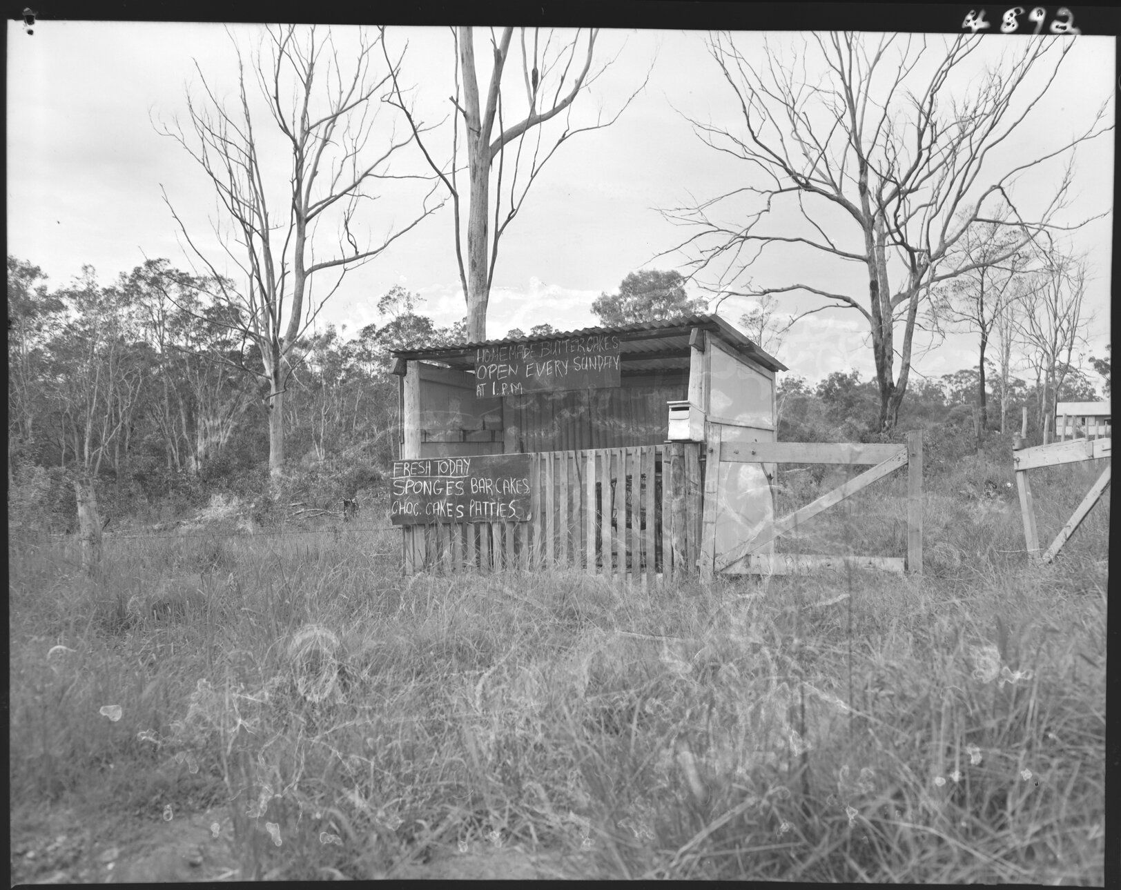 Roadside stall selling cakes, Wynnum and Cleveland Roads - 1954