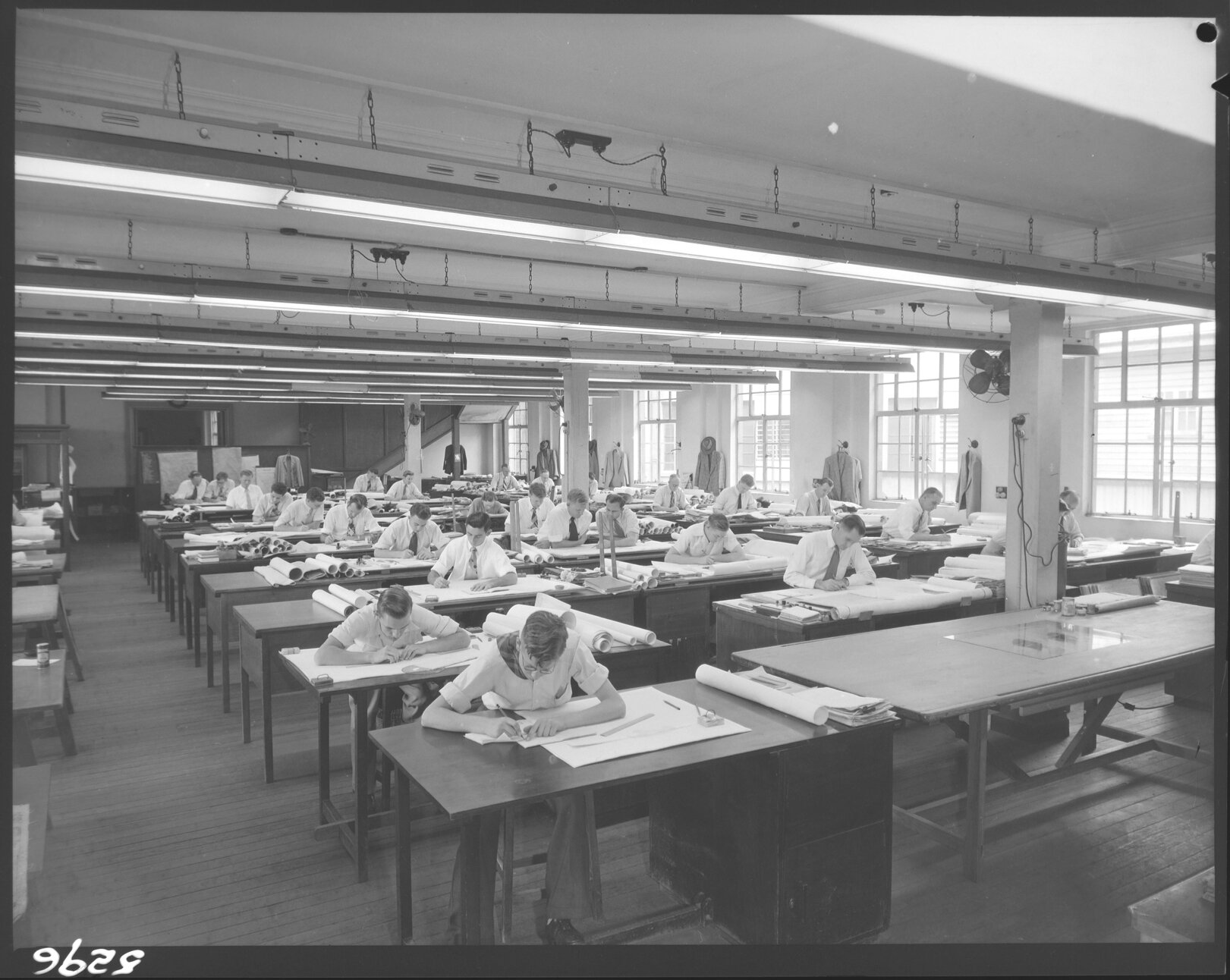 Design Office City Hall, draughtsmen at work - 1954