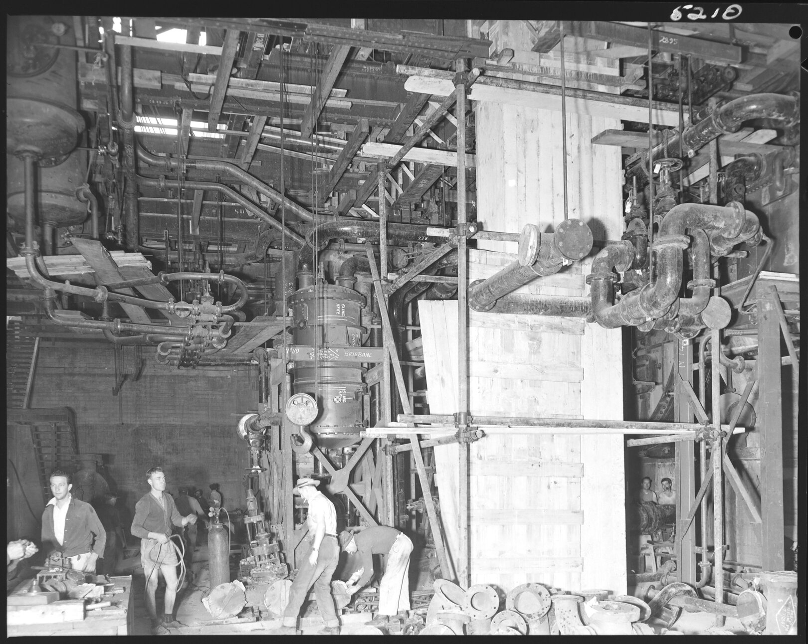 Tennyson Powerhouse in progress with workers - 1954